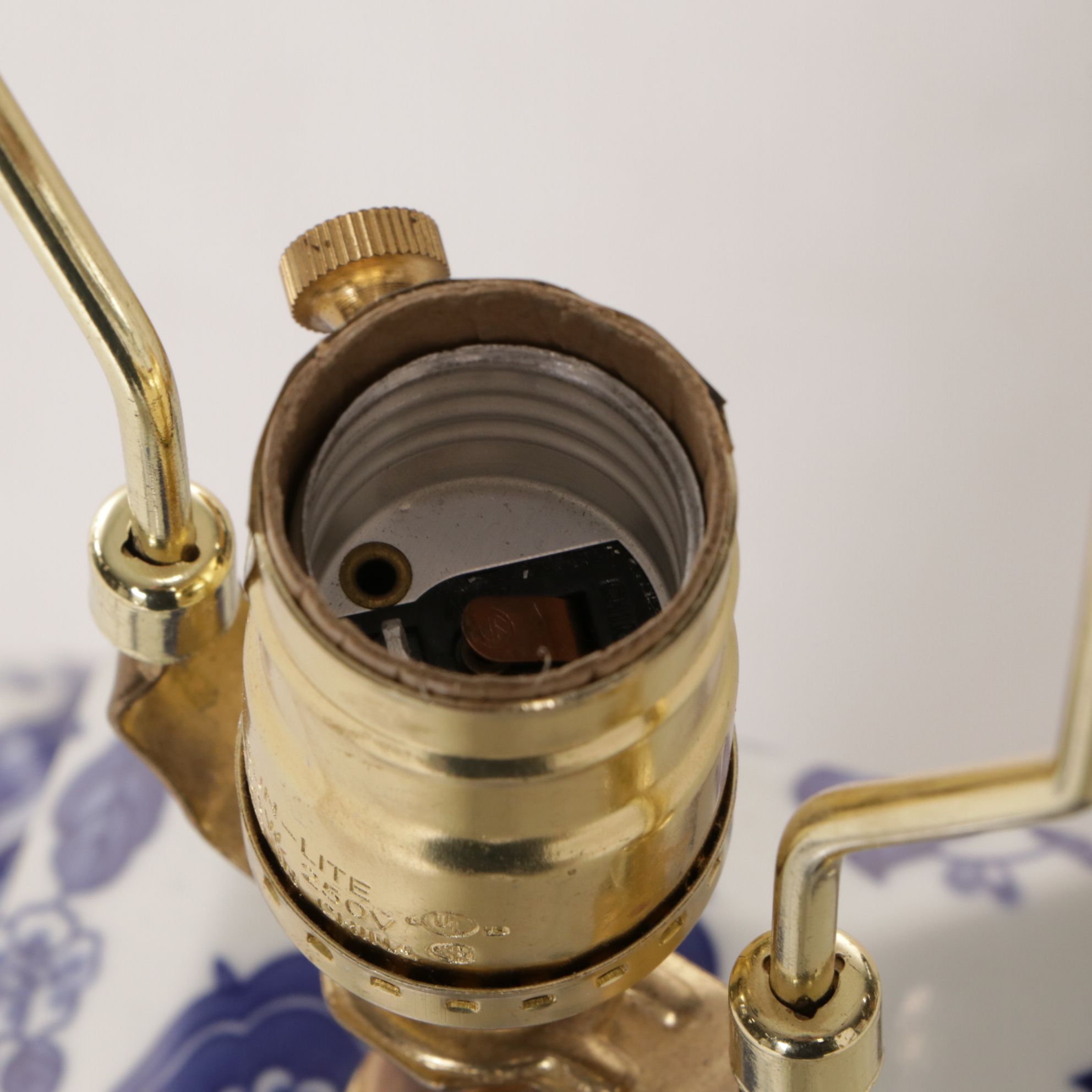 Chinese Porcelain Blue and White Table Lamp with Cotton Shade