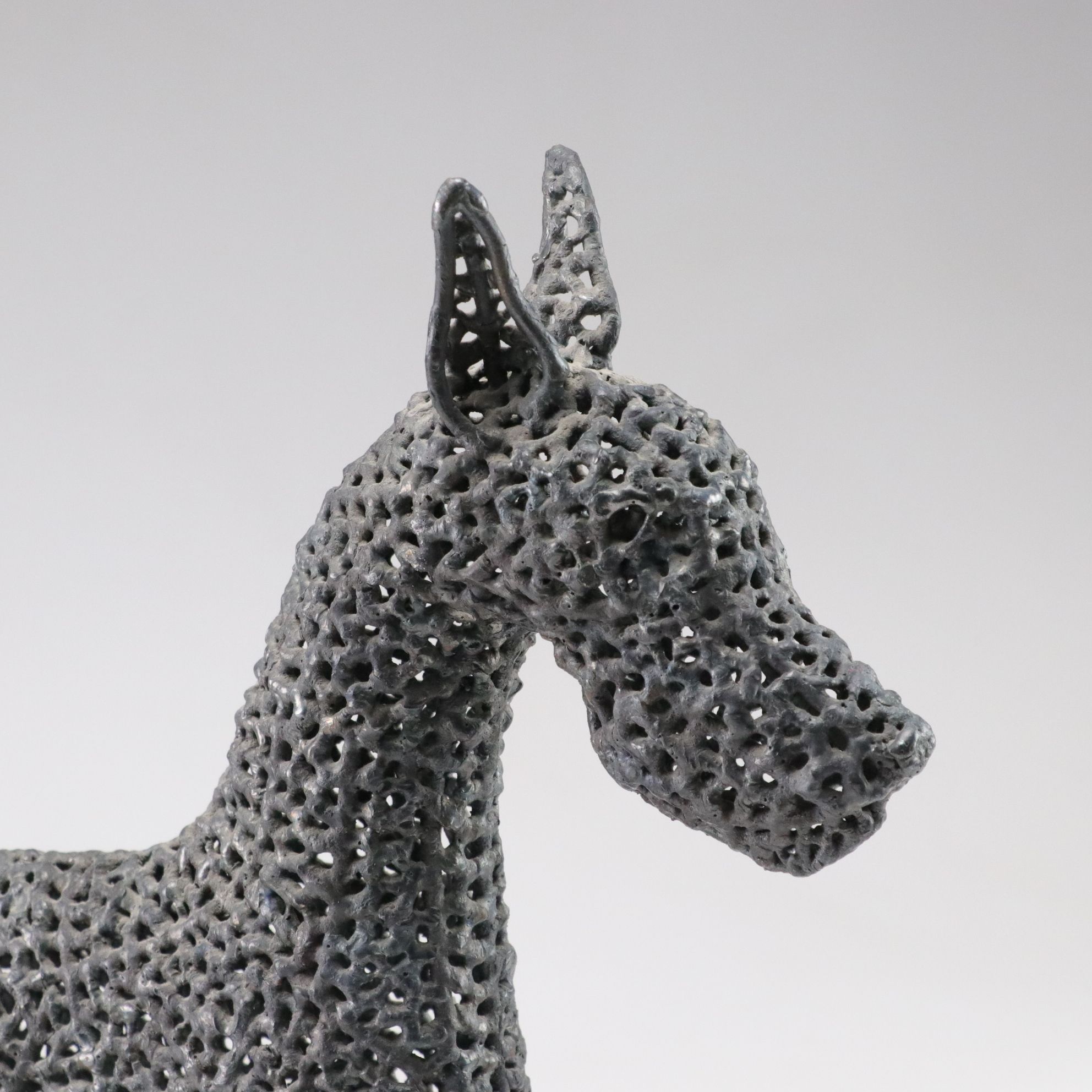 Pierced Metal "Monk" Dog Statuette on Marble Base