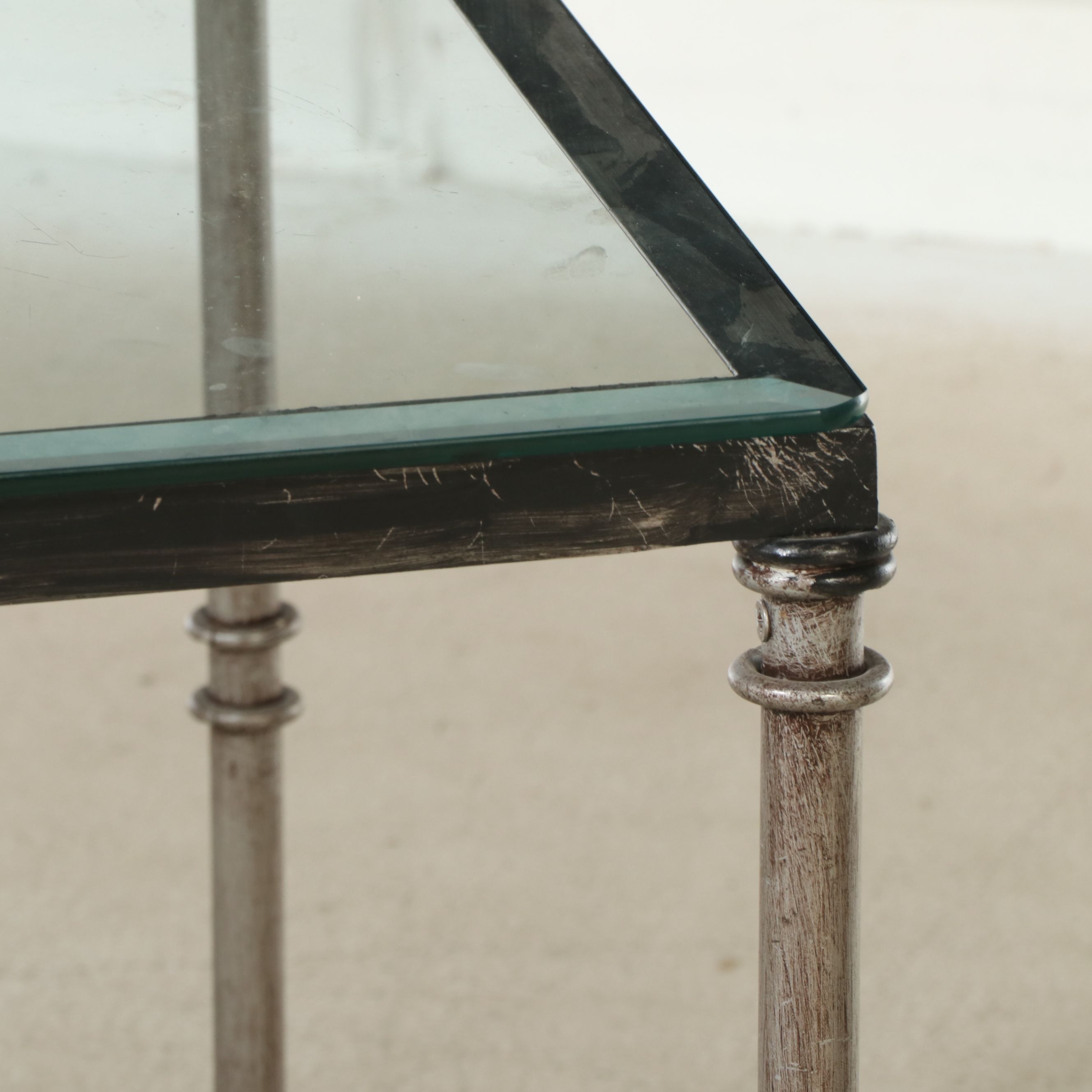 Italian Regency Style Glass Metal Top Coffee Table