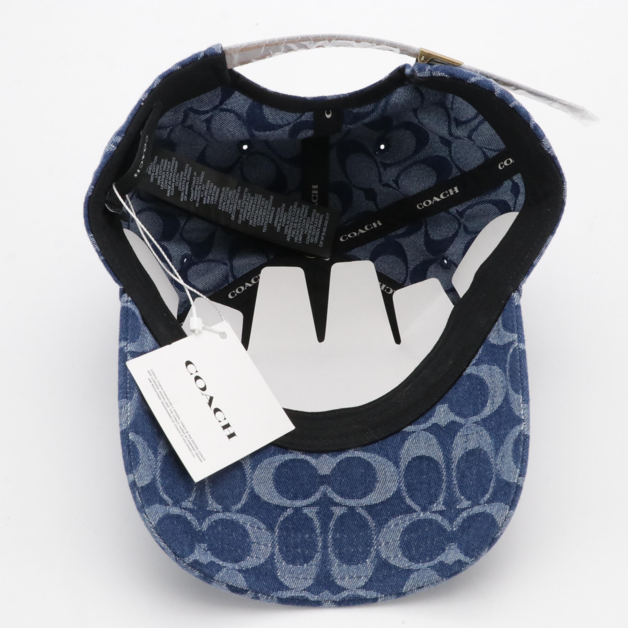 Coach Signature Denim Baseball Cap, With Tags