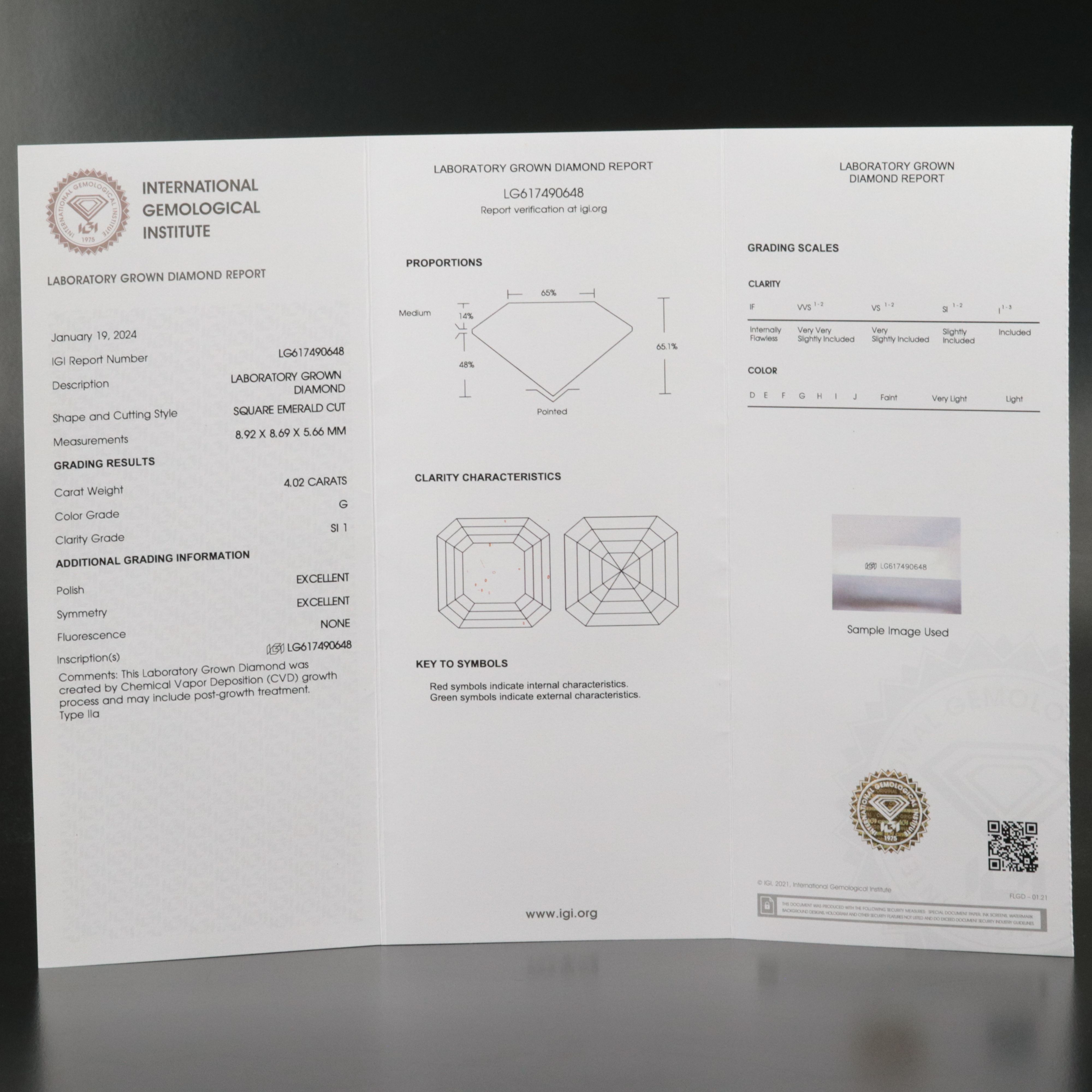 Loose 4.02 CT Lab Grown Diamond with IGI Report