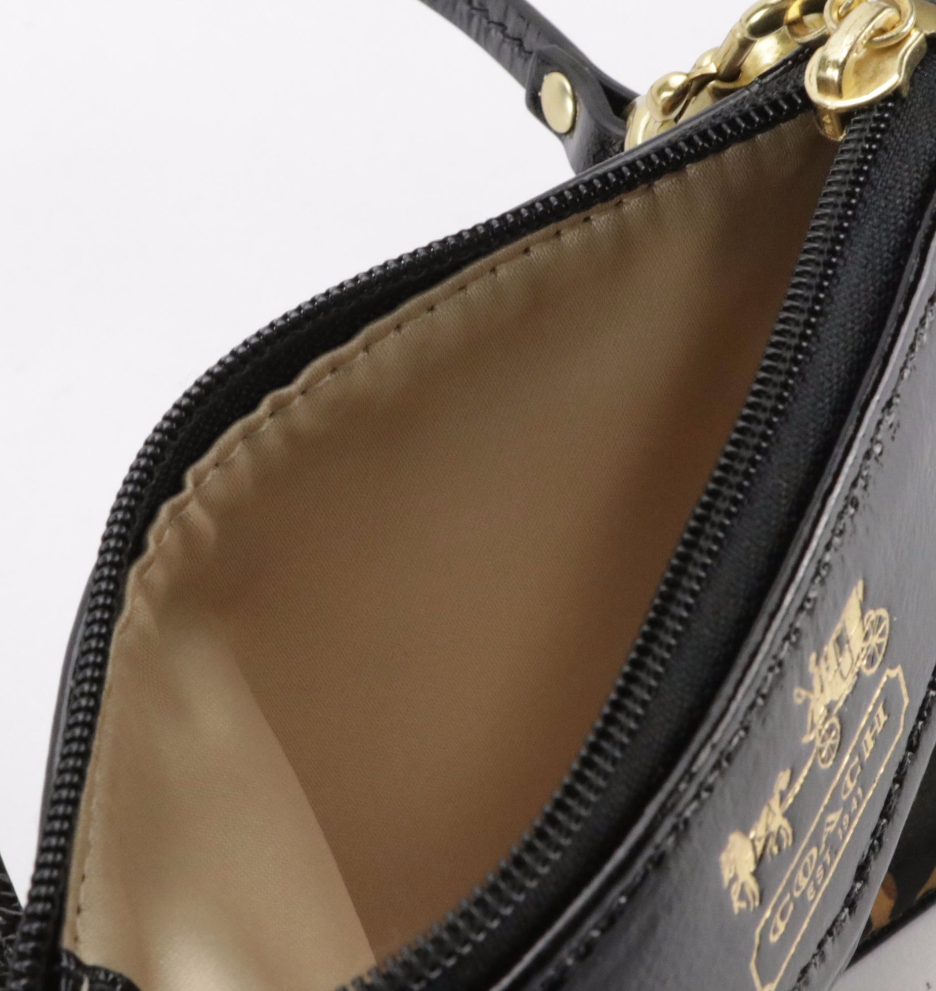 Coach Leopard Print Satin Zip Wristlet with Patent Leather Trim in Box