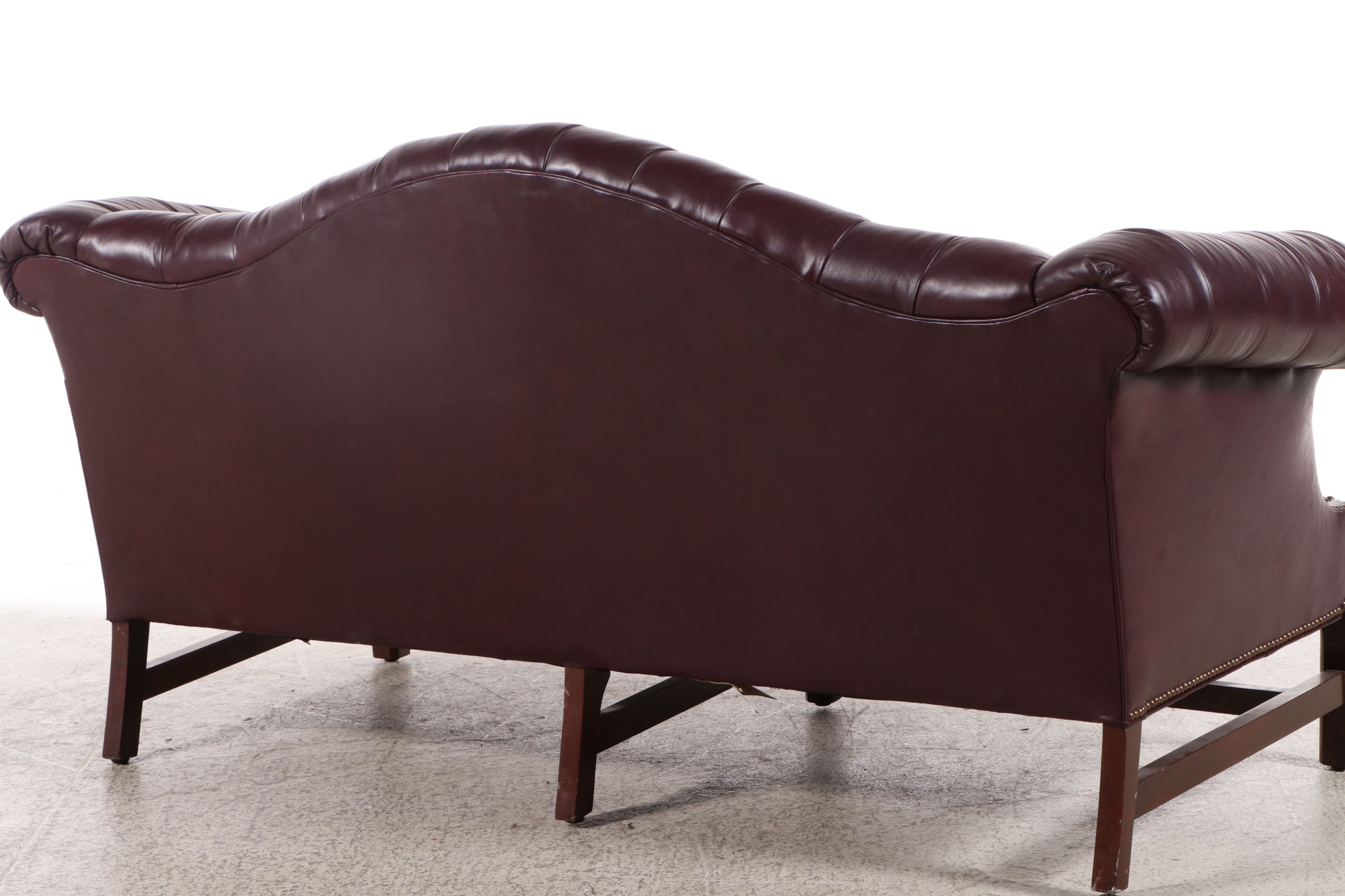 North Hickory Furniture Chippendale Style Tufted Faux Leather Camelback Sofa