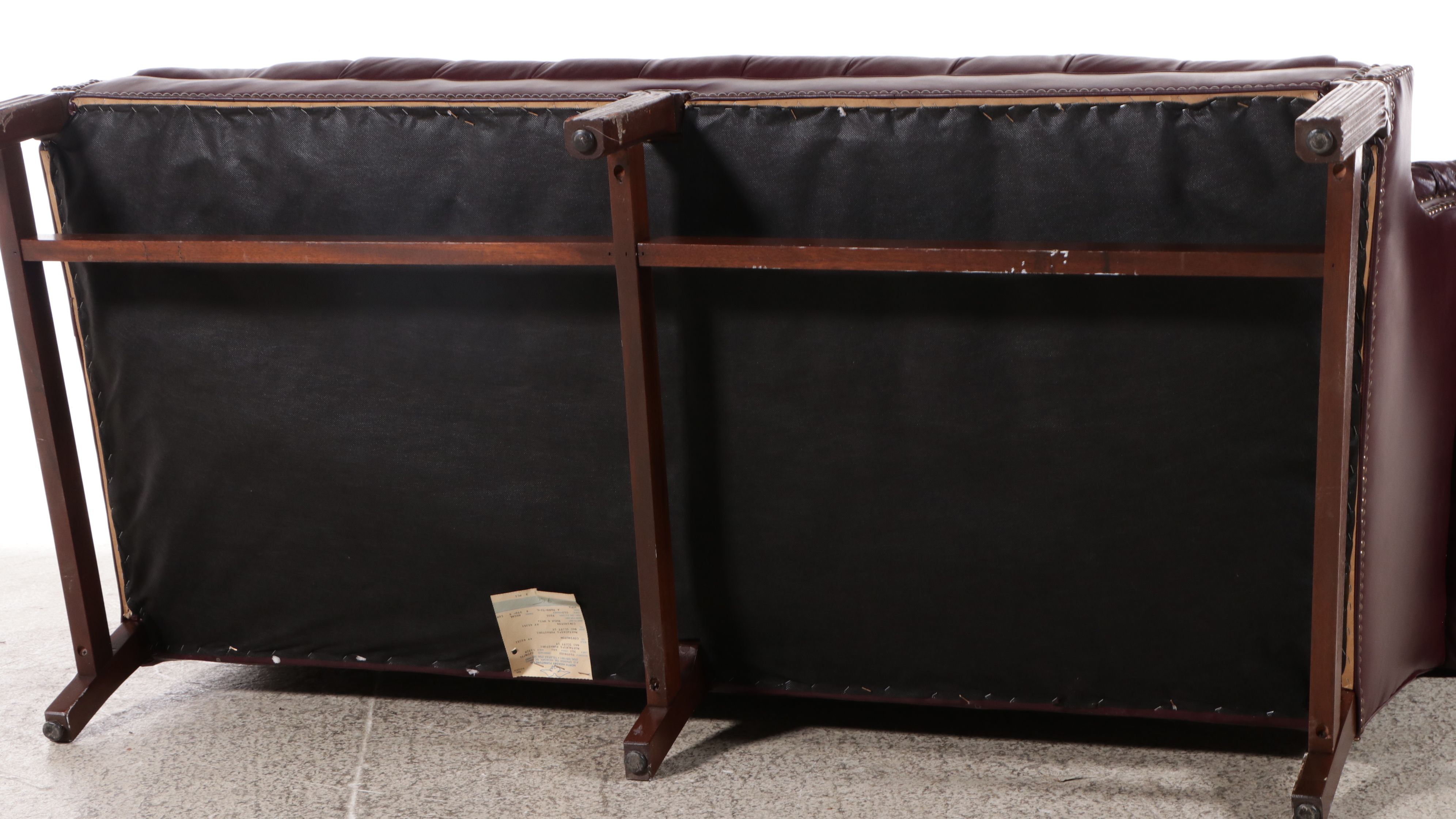 North Hickory Furniture Chippendale Style Tufted Faux Leather Camelback Sofa