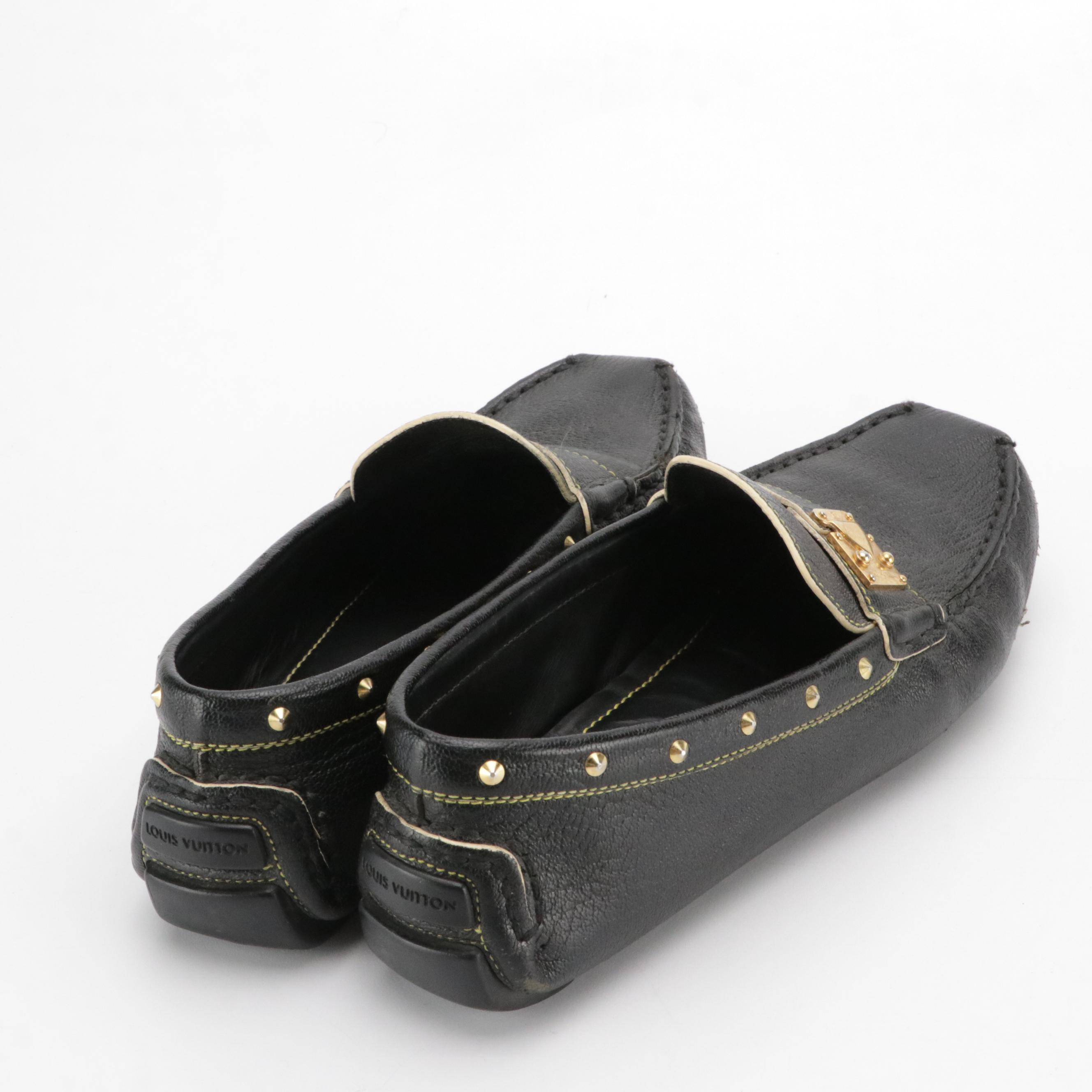 Louis Vuitton Suhali Studded Driving Loafers in Black Goatskin Leather