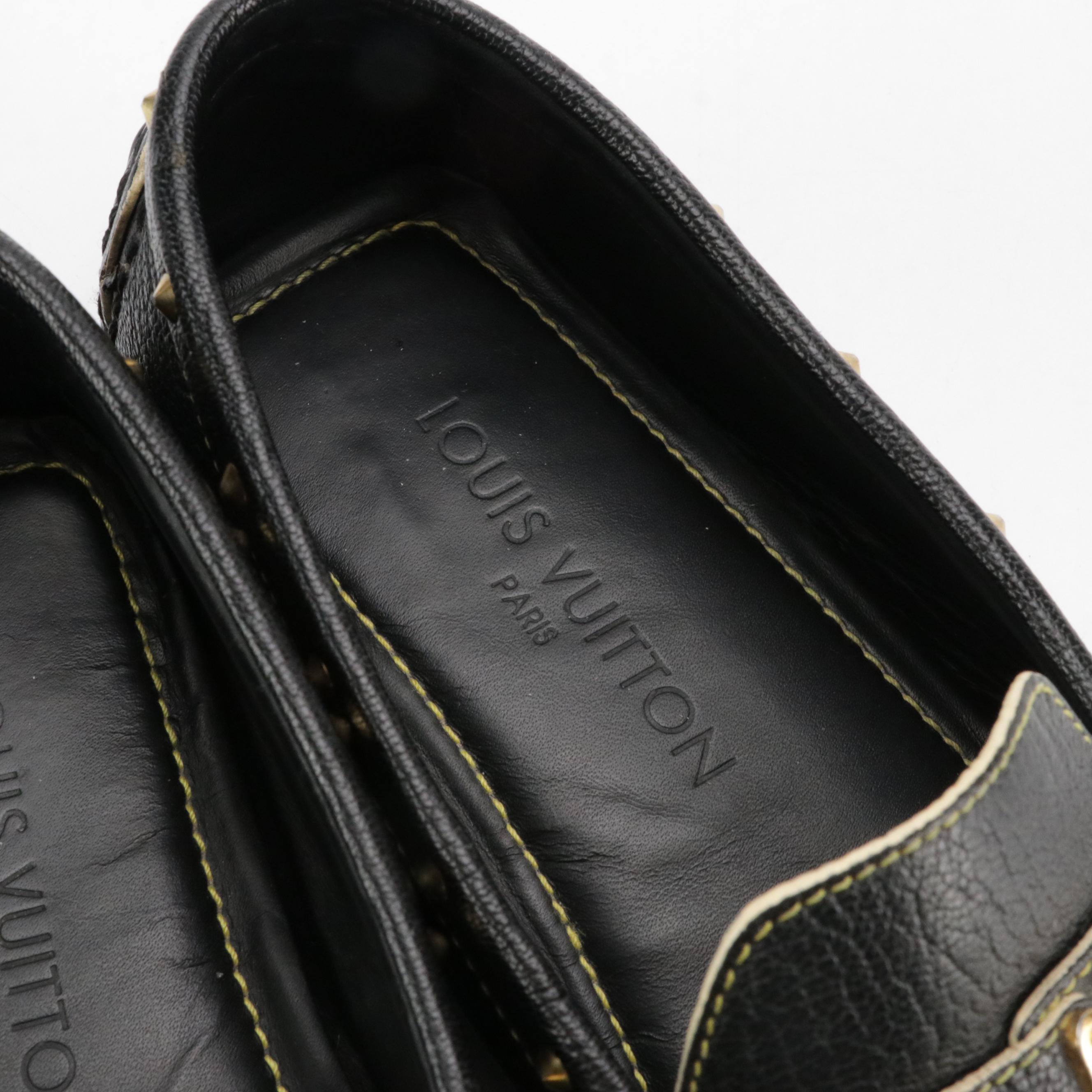 Louis Vuitton Suhali Studded Driving Loafers in Black Goatskin Leather