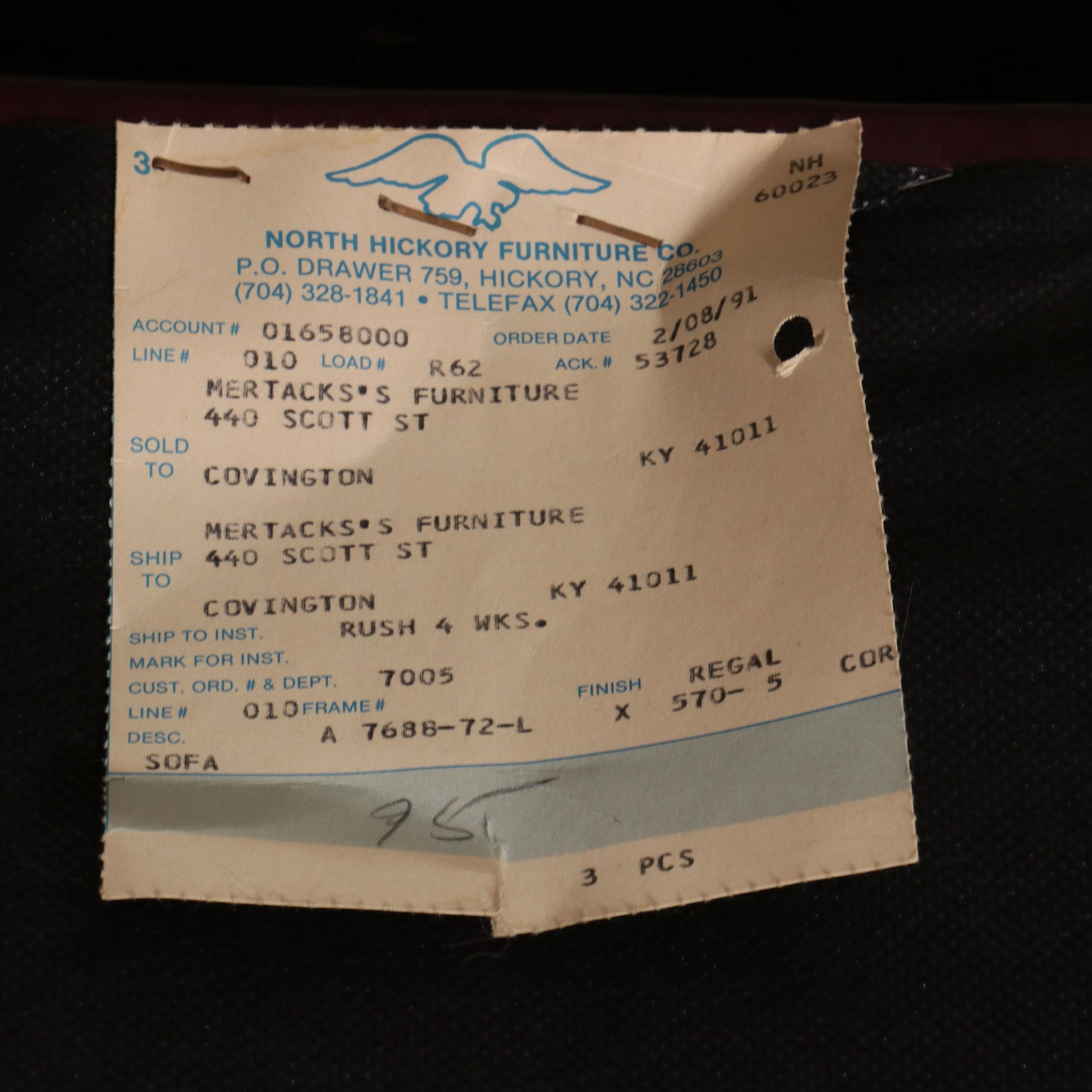 North Hickory Furniture Chippendale Style Tufted Faux Leather Camelback Sofa