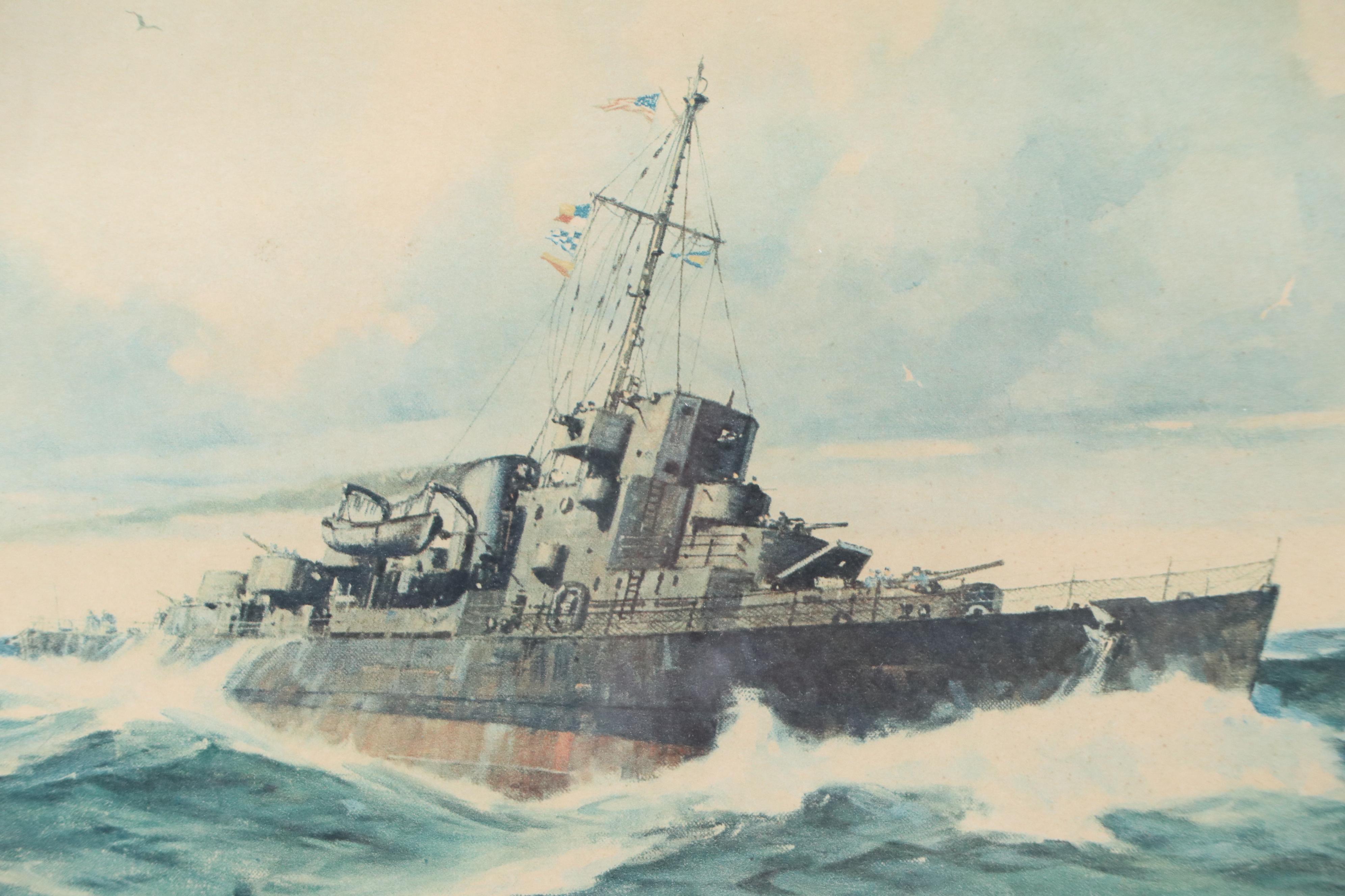 Gordon Grant Rotogravure "Destroyer Escort USS Martz," 1943