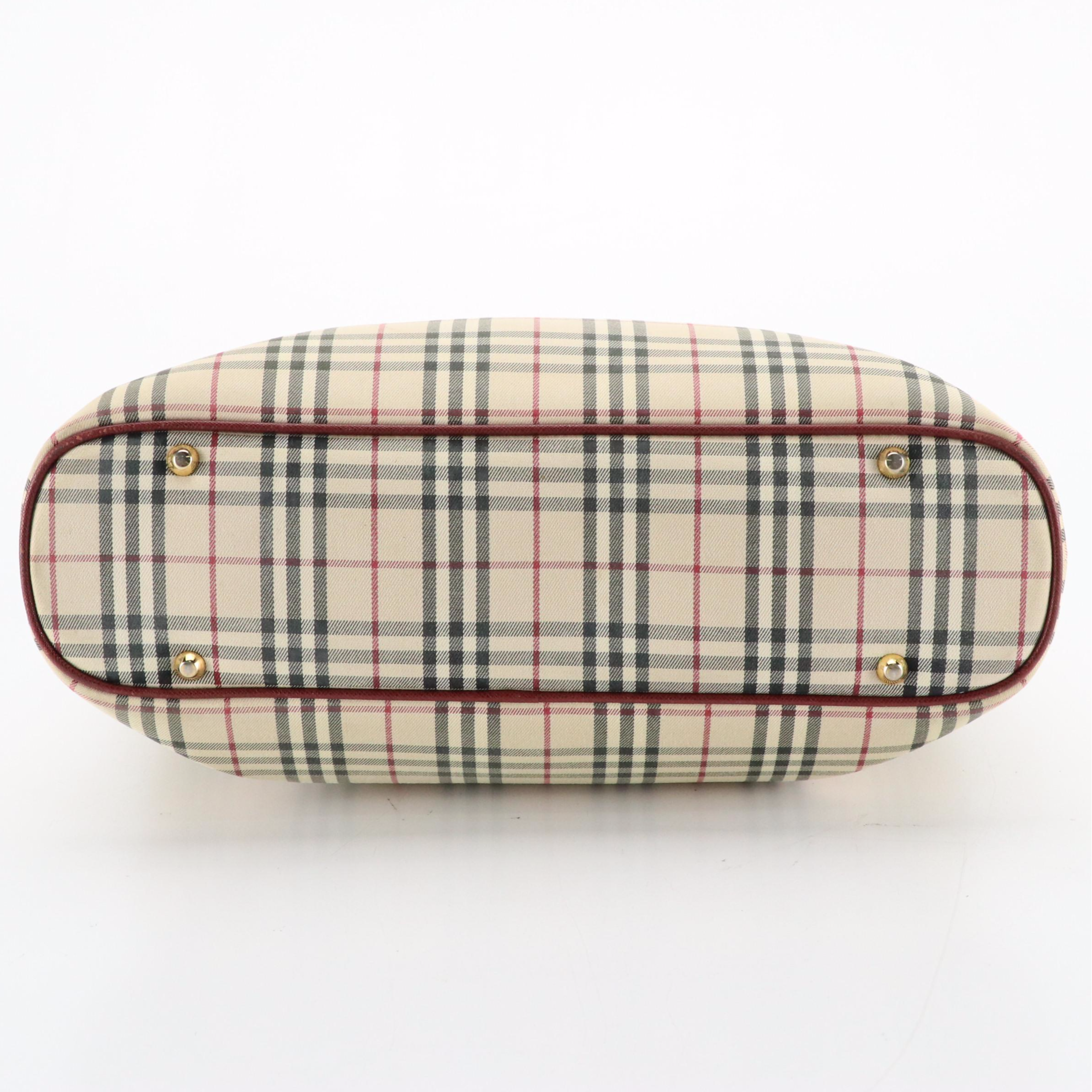 Burberry Nova Check Canvas and Oxblood Red Saffiano Leather Tote