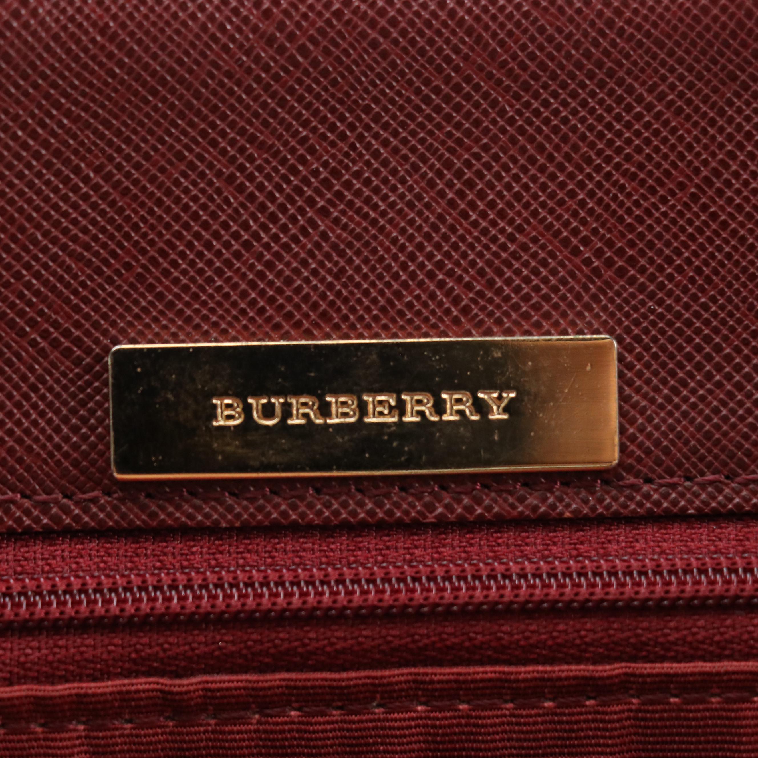 Burberry Nova Check Canvas and Oxblood Red Saffiano Leather Tote