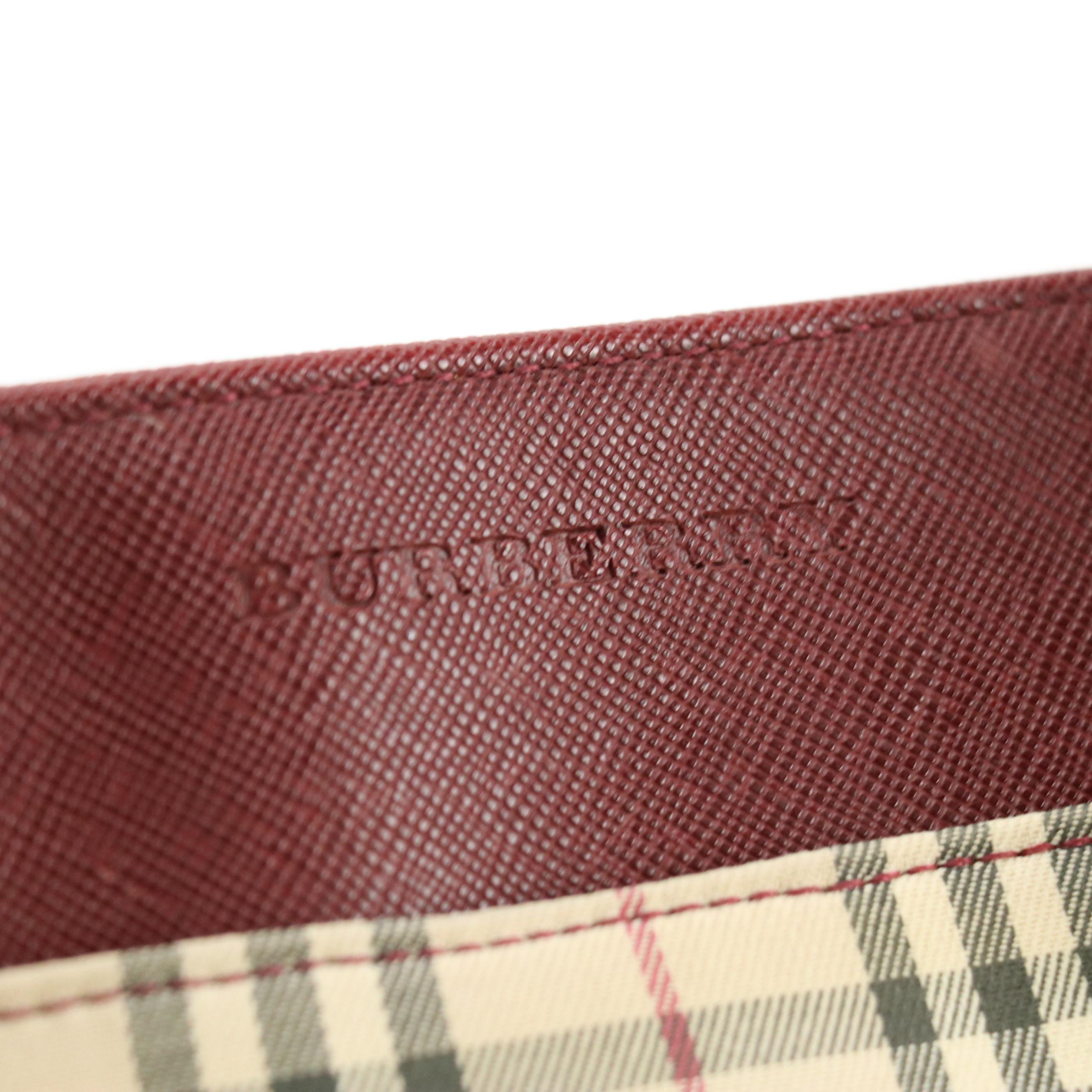 Burberry Nova Check Canvas and Oxblood Red Saffiano Leather Tote