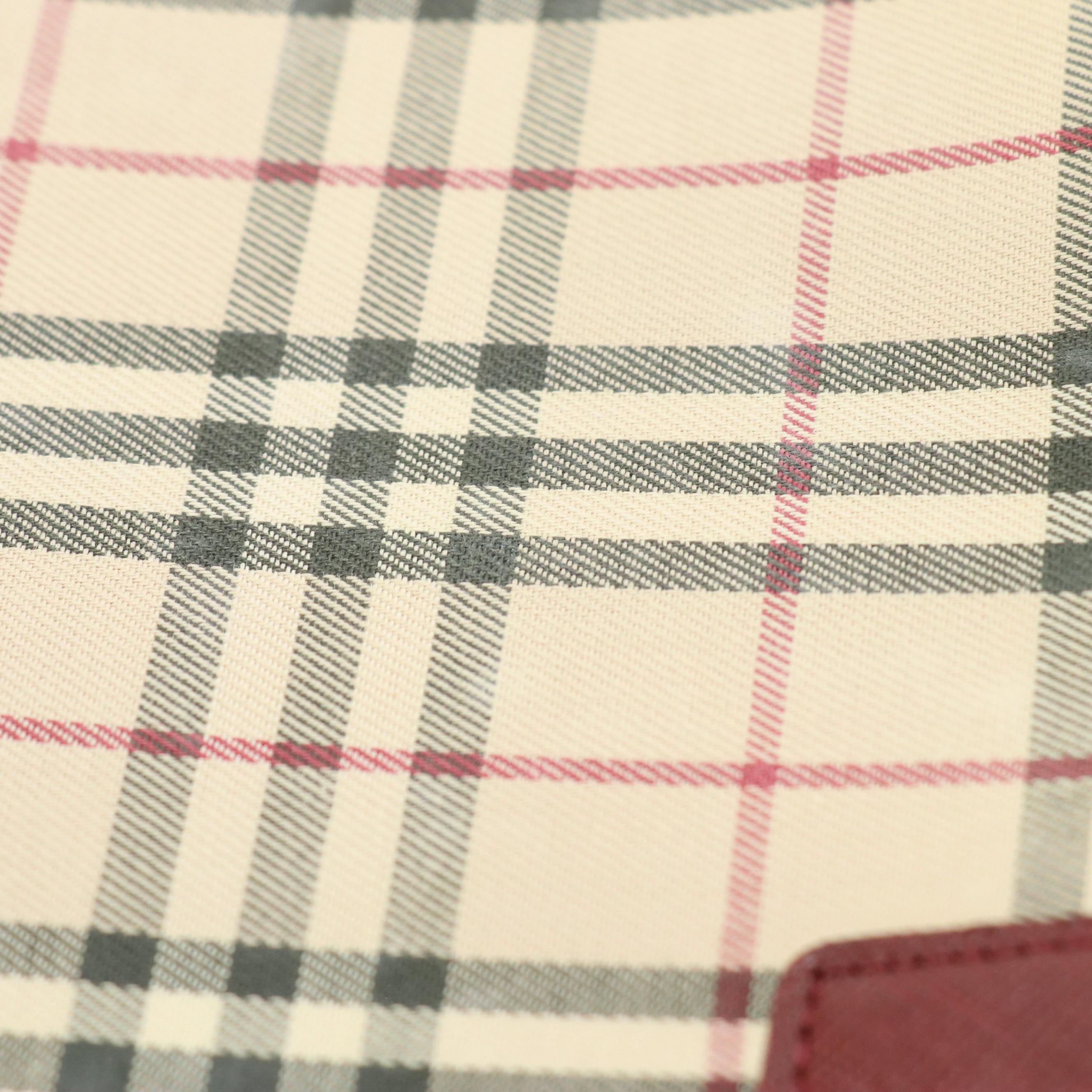 Burberry Nova Check Canvas and Oxblood Red Saffiano Leather Tote