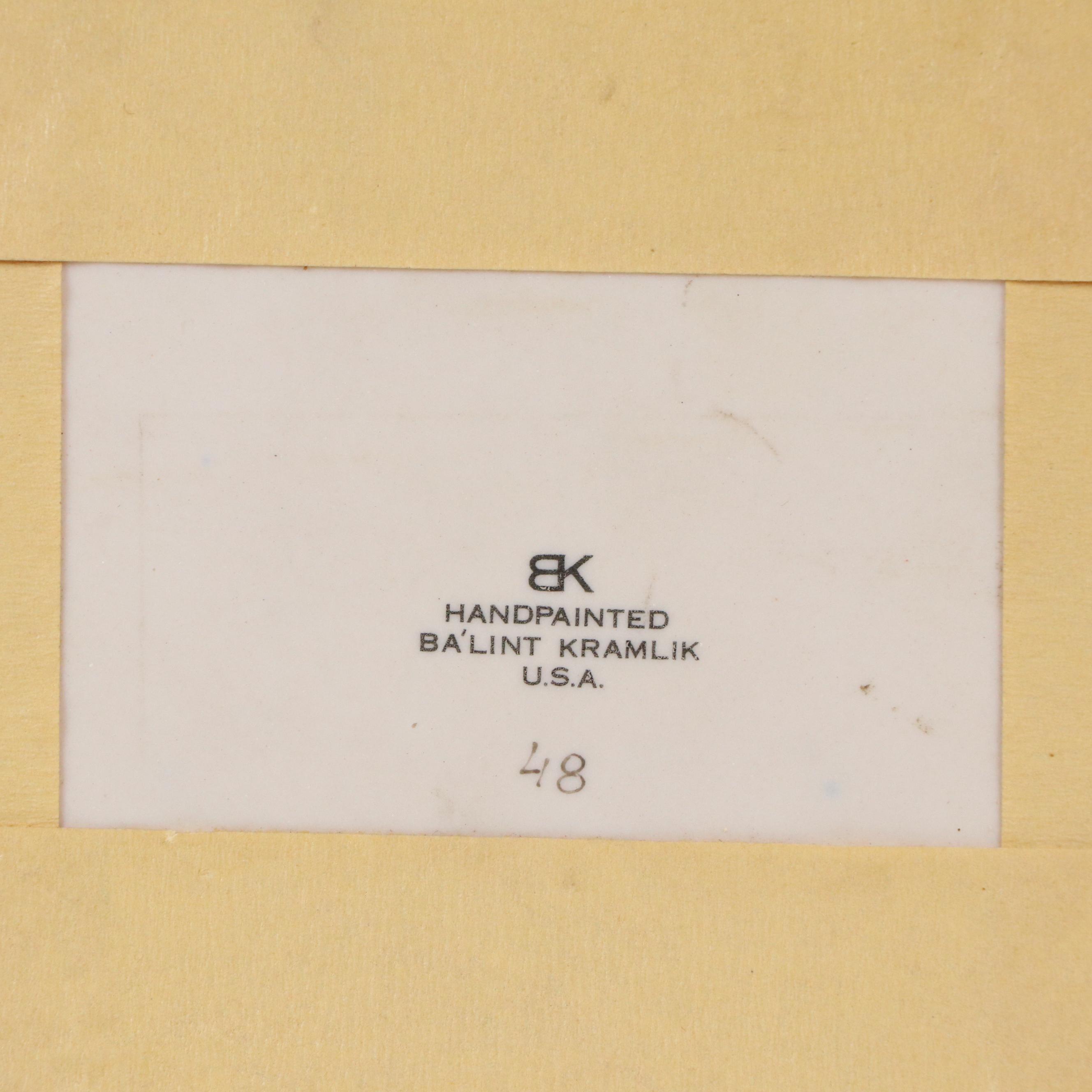 Ba'Lint Kramlik Floral Hand-Painted Porcelain Tile of Opium Poppy, 1974