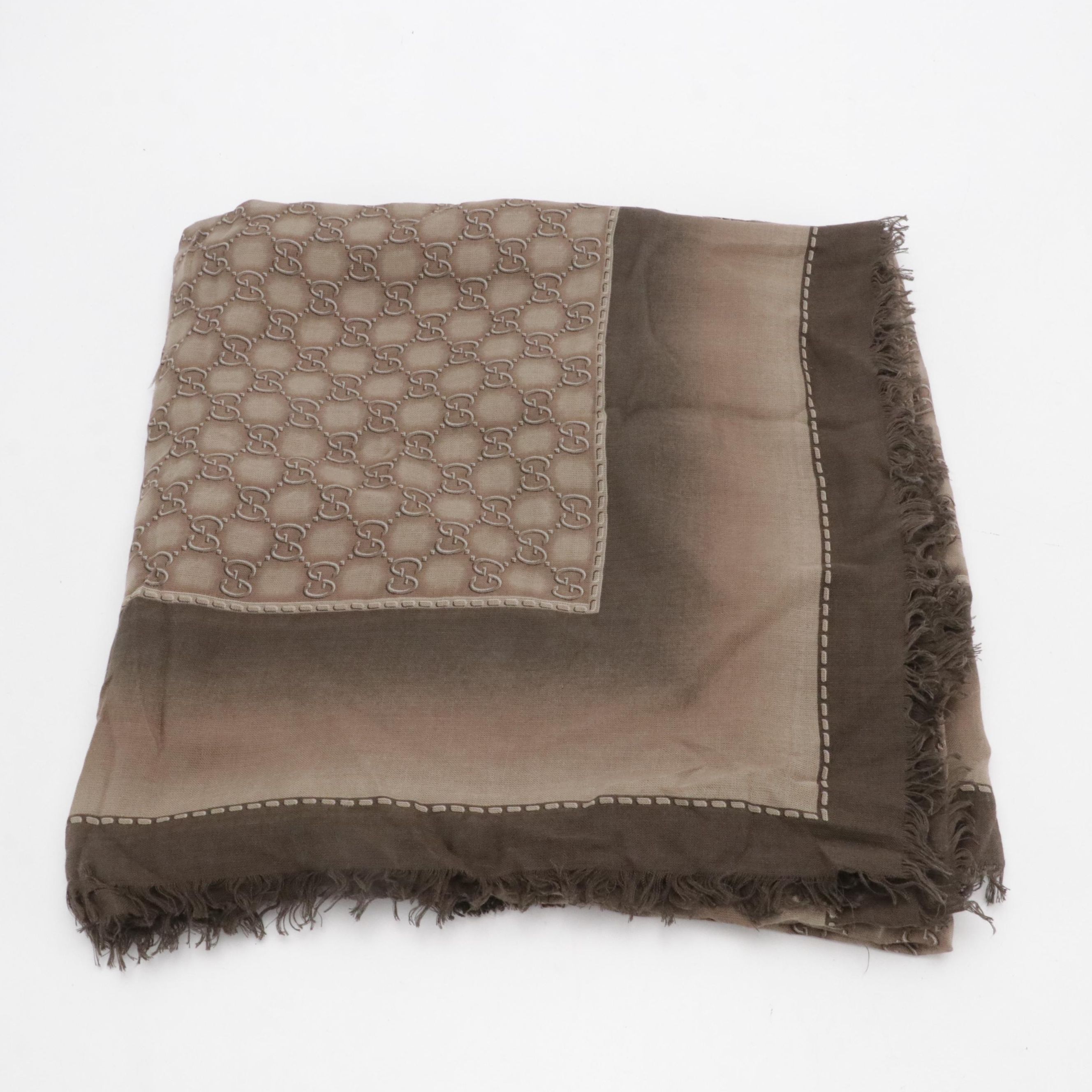 Gucci Brown Ombre Shadow GG Print Shawl Scarf
