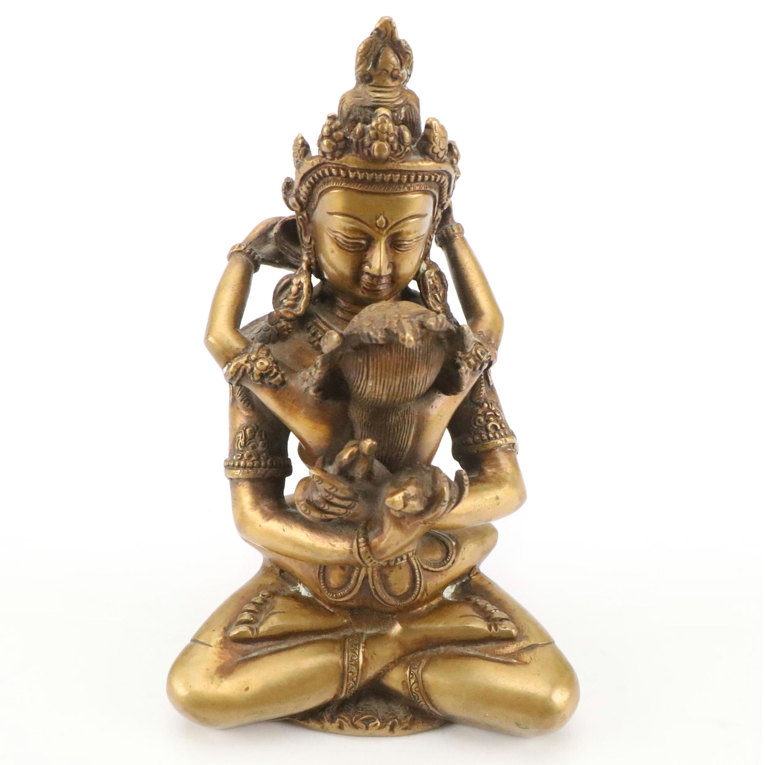 Hindu Bronze Indra and Shachi Statue