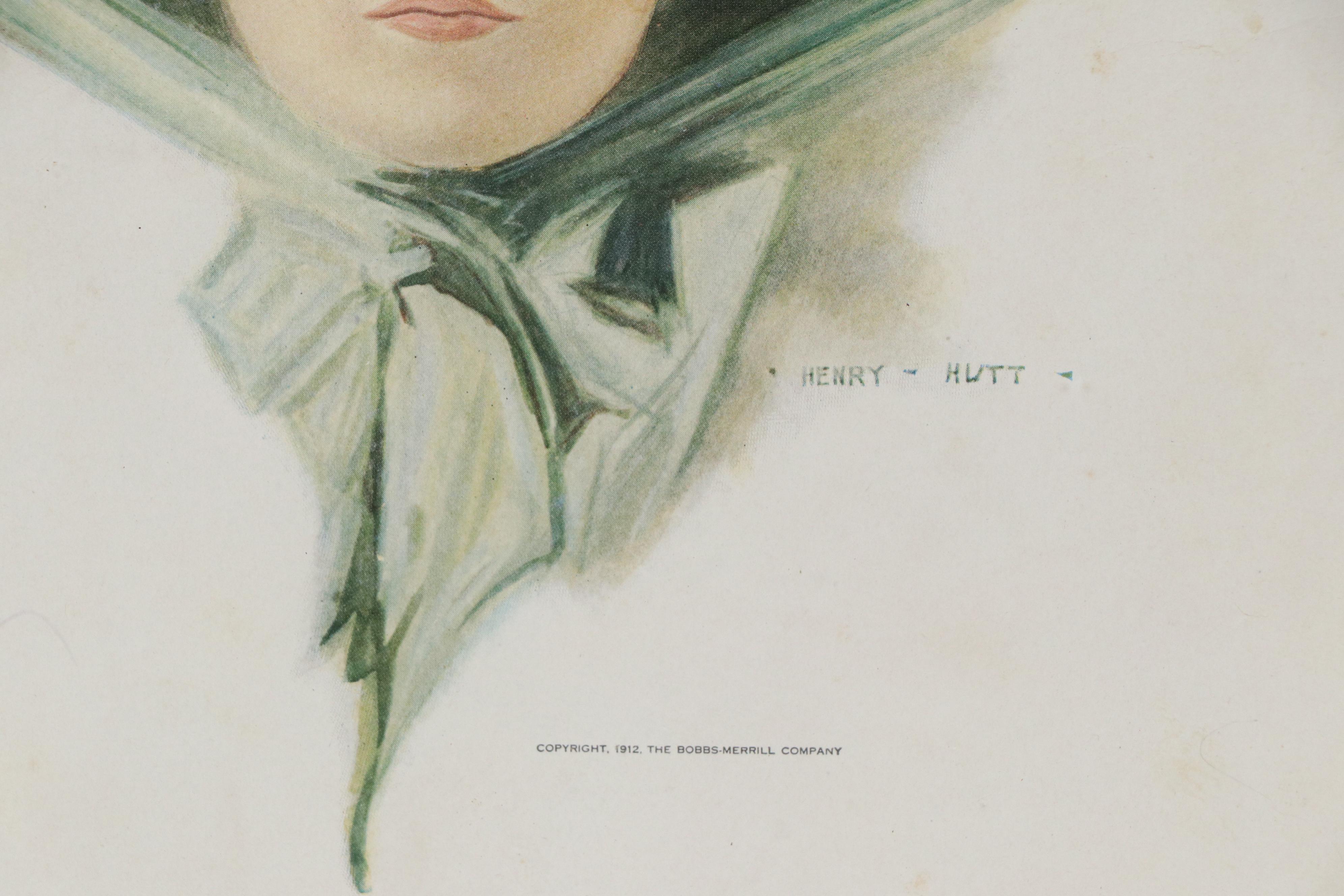 Henry Hutt Offset Lithograph of Woman with Large Green Hat, 1912