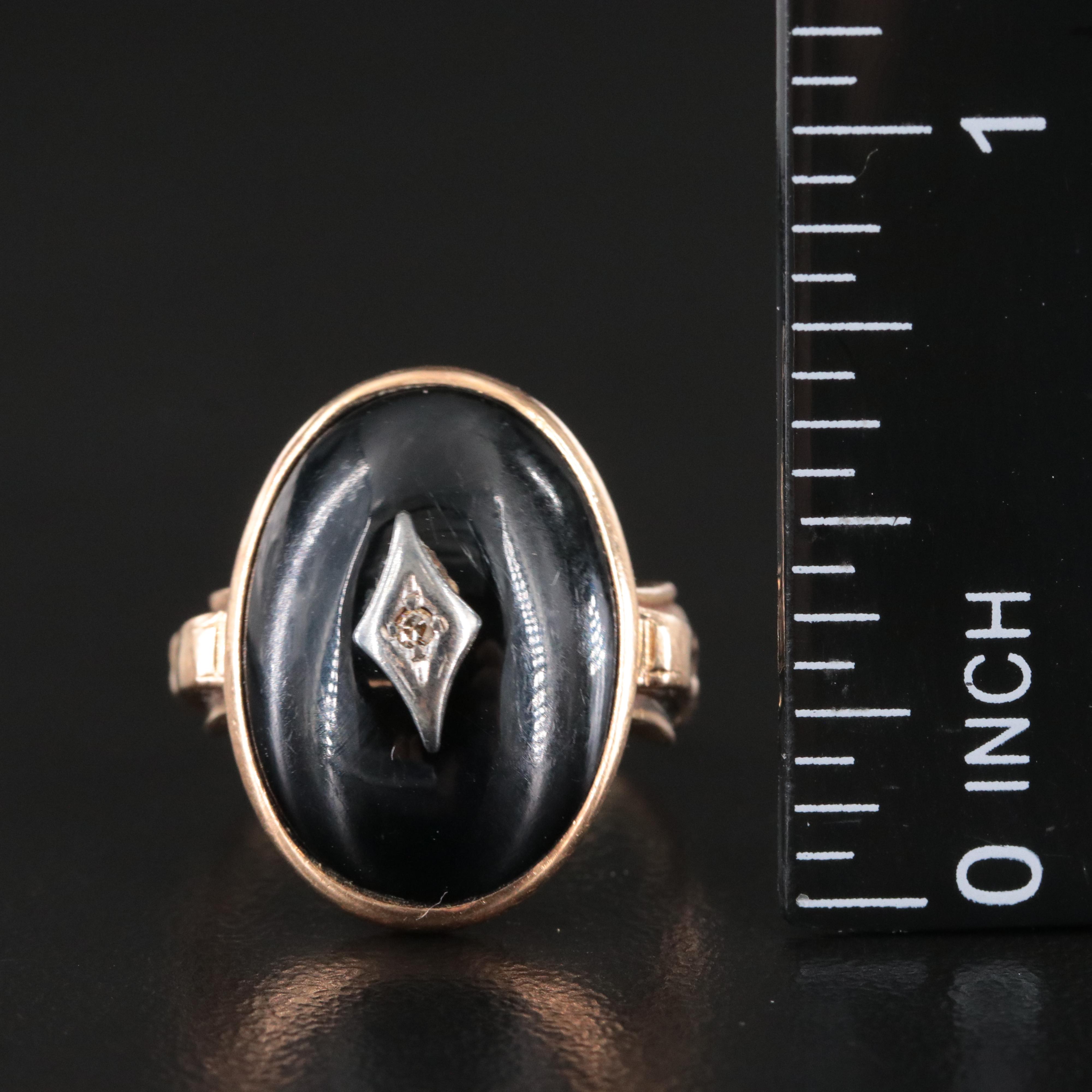 Vintage 10K Black Onyx and Diamond Ring