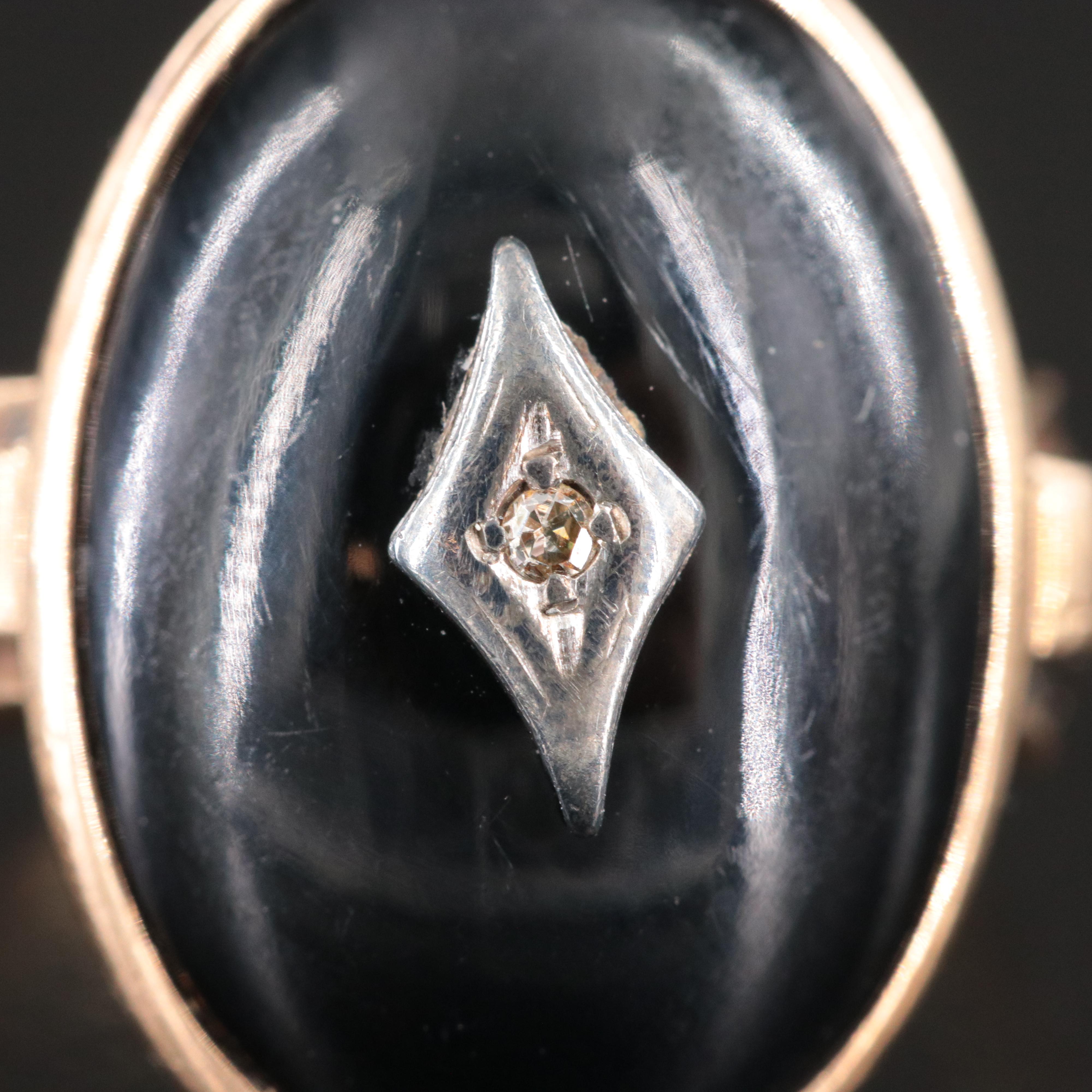 Vintage 10K Black Onyx and Diamond Ring