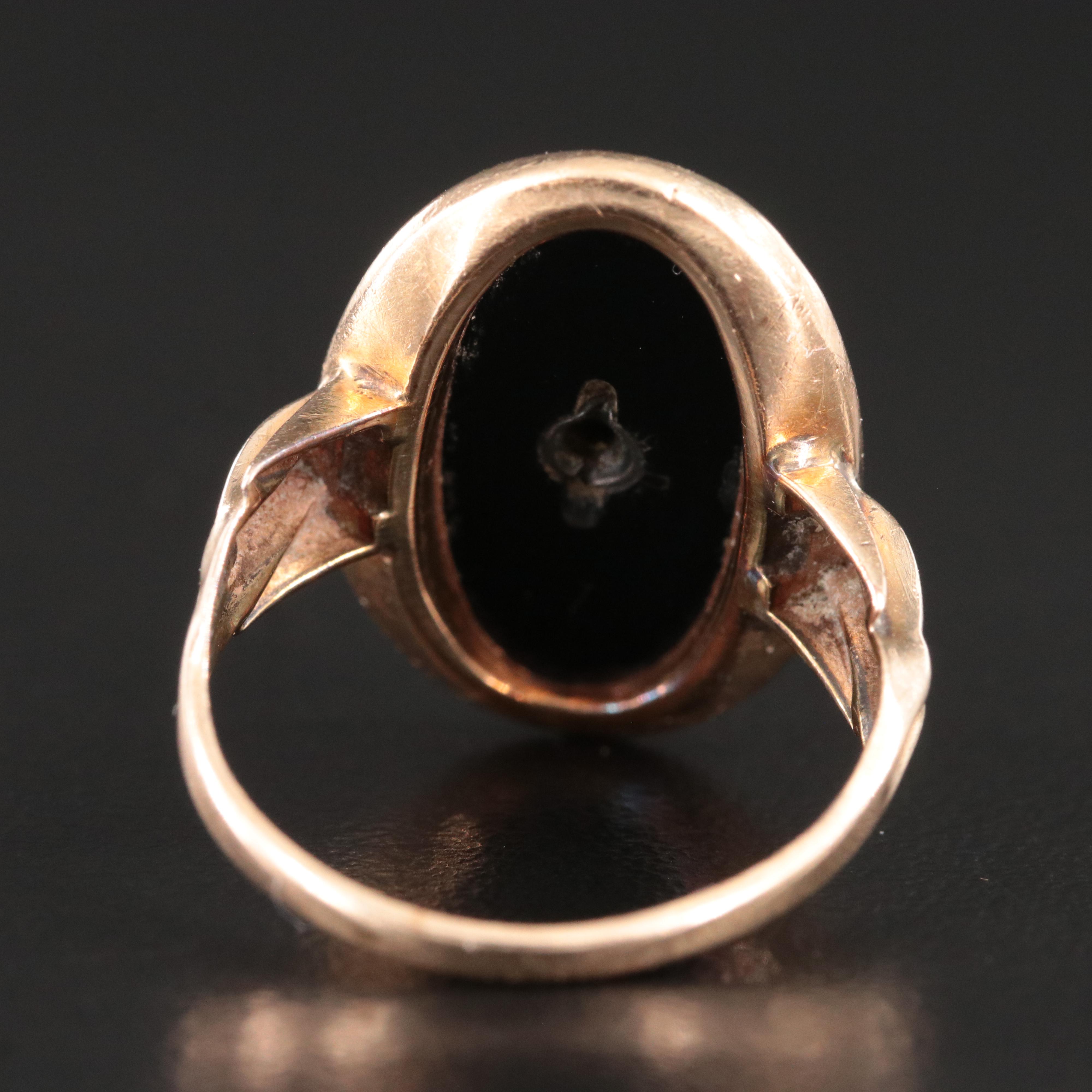 Vintage 10K Black Onyx and Diamond Ring