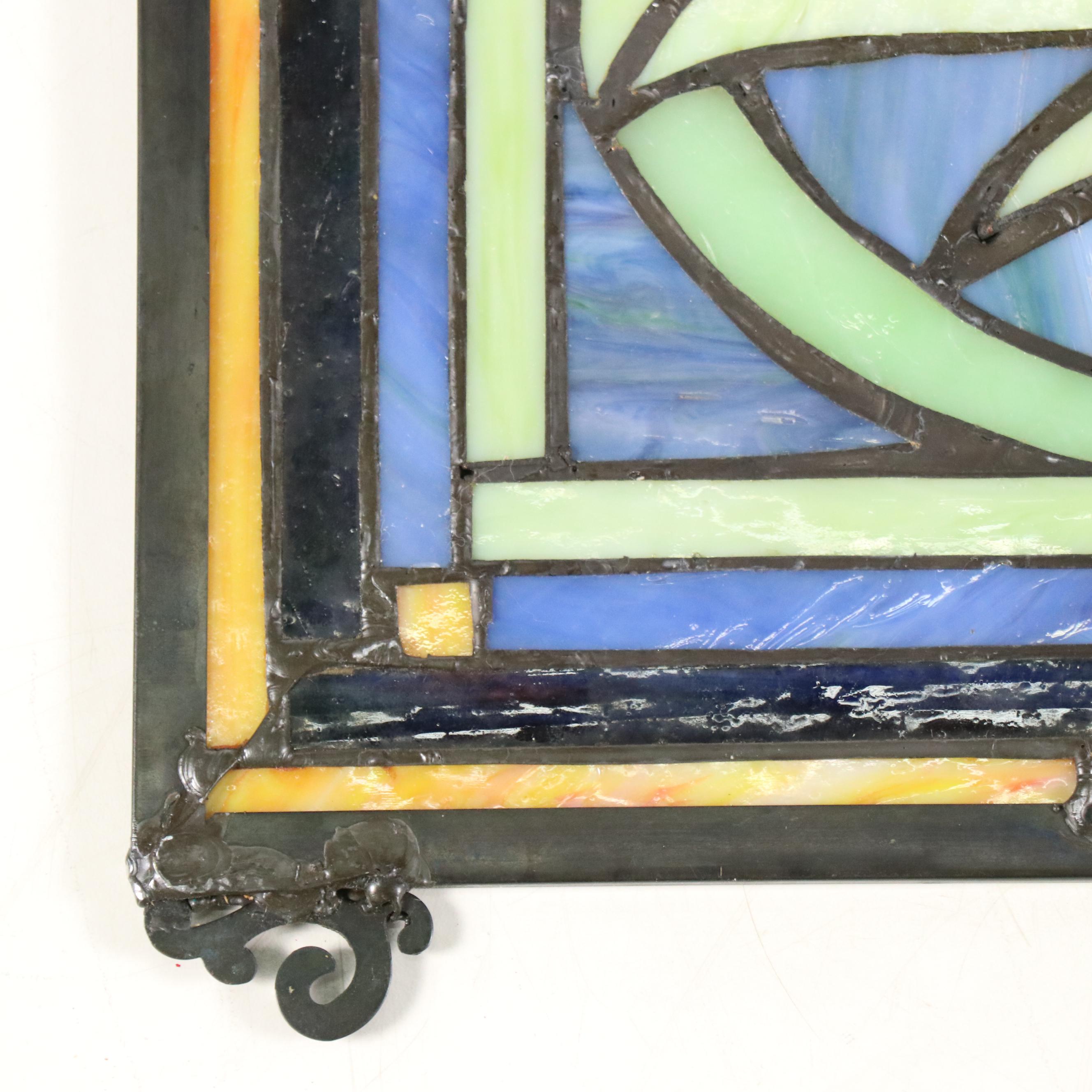 Art Nouveau Style Slag Glass Panel