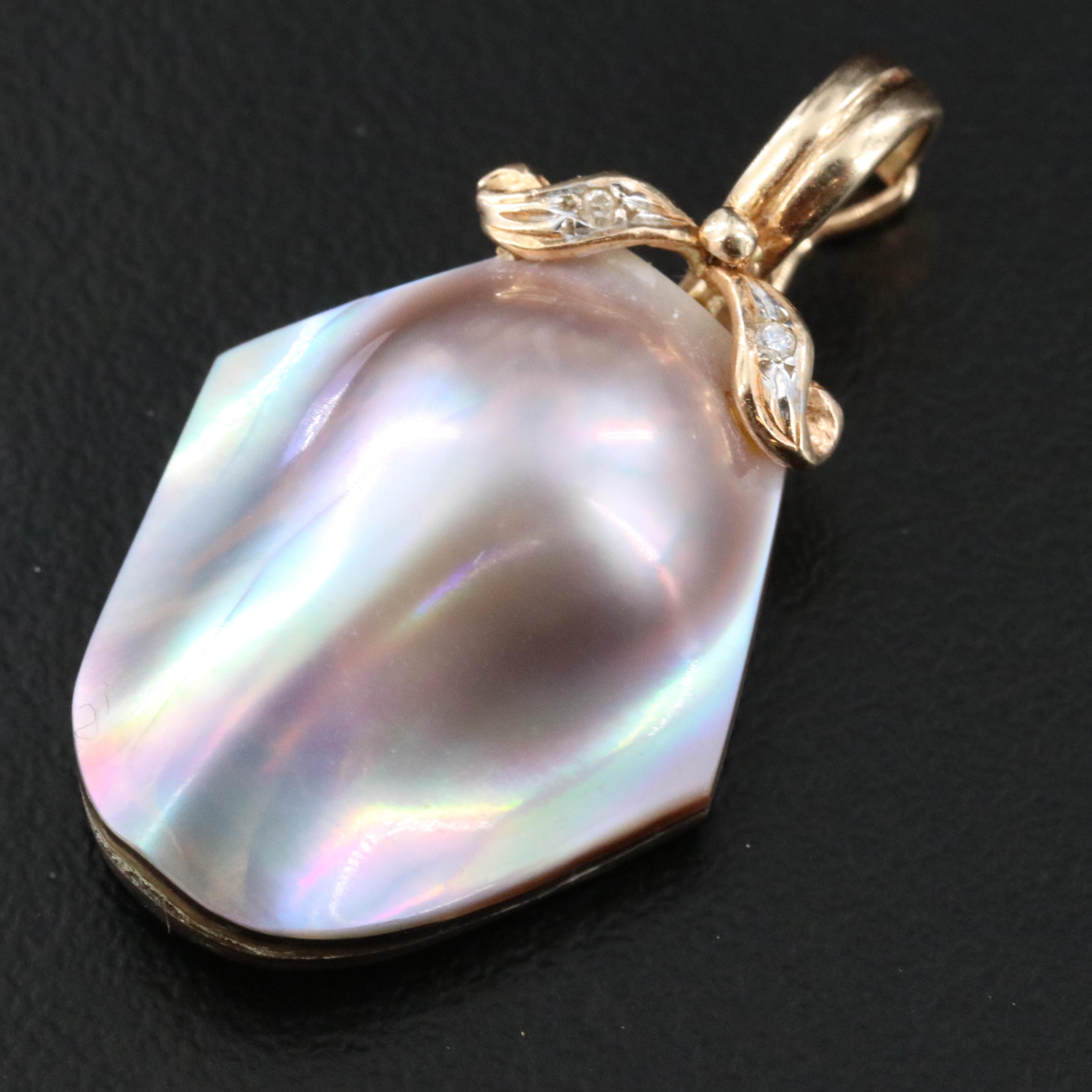 14K Blister Pearl and Diamond Enhancer Pendant