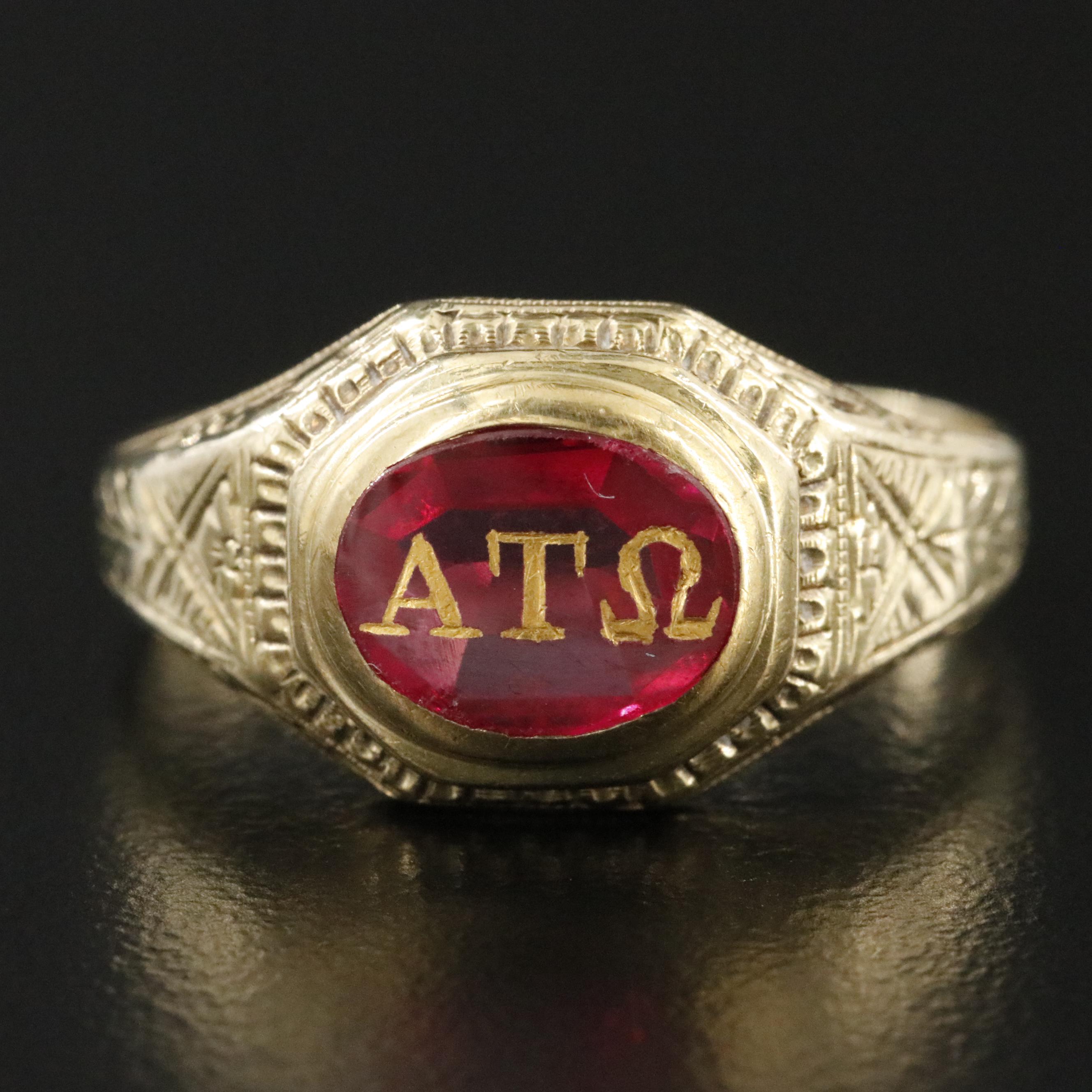 Antique Fraternal 10K Ruby Alpha Tau Omega Ring