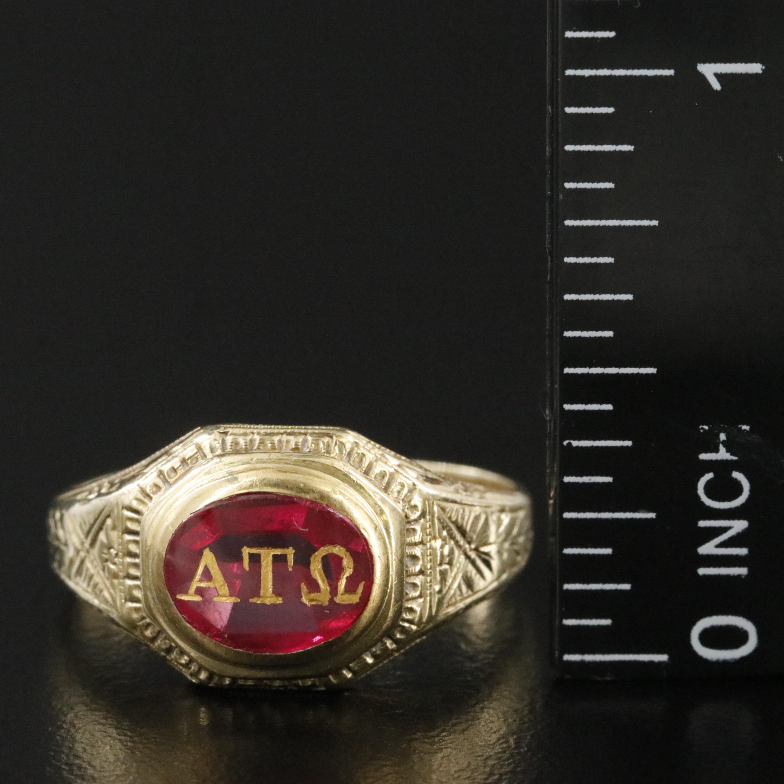 Antique Fraternal 10K Ruby Alpha Tau Omega Ring