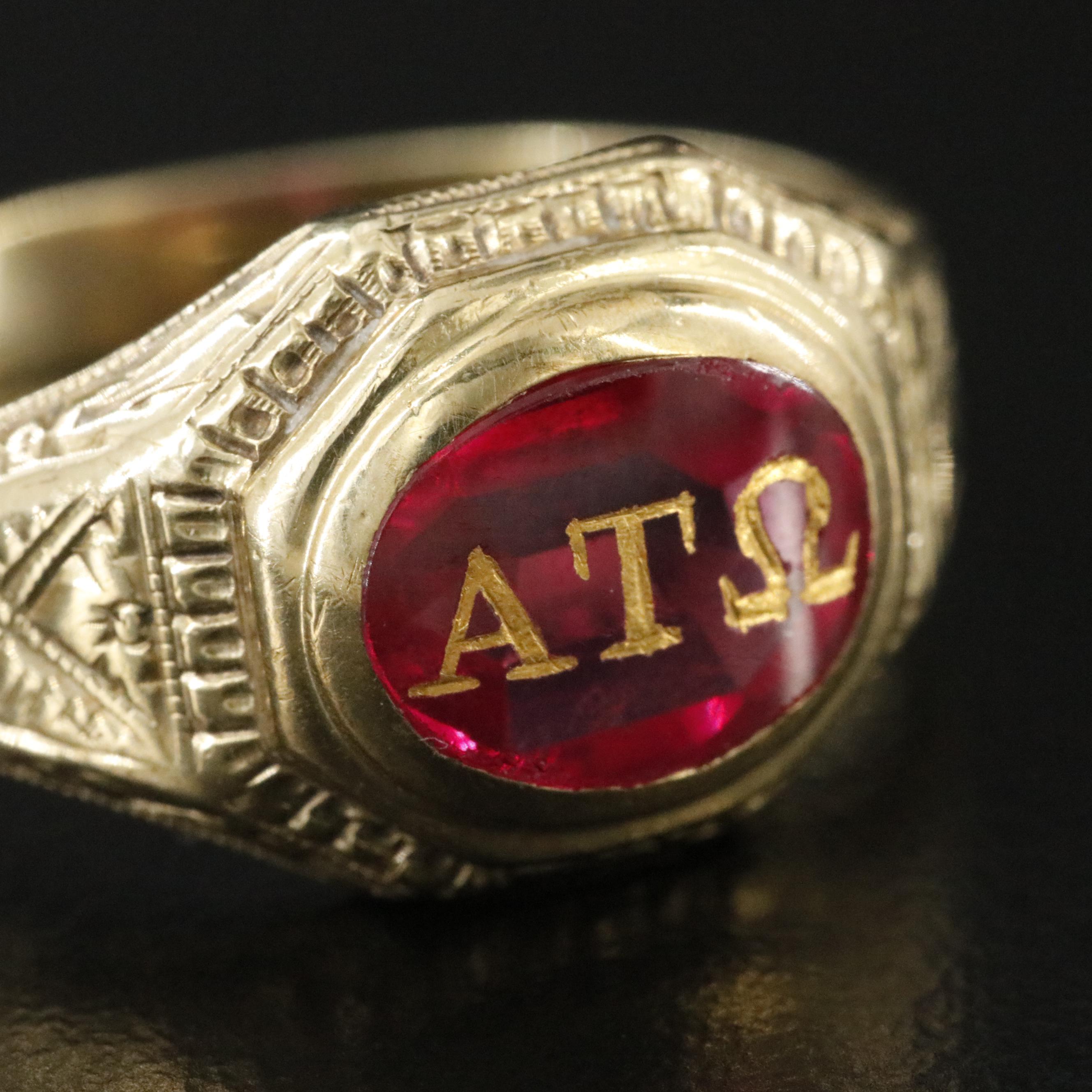 Antique Fraternal 10K Ruby Alpha Tau Omega Ring