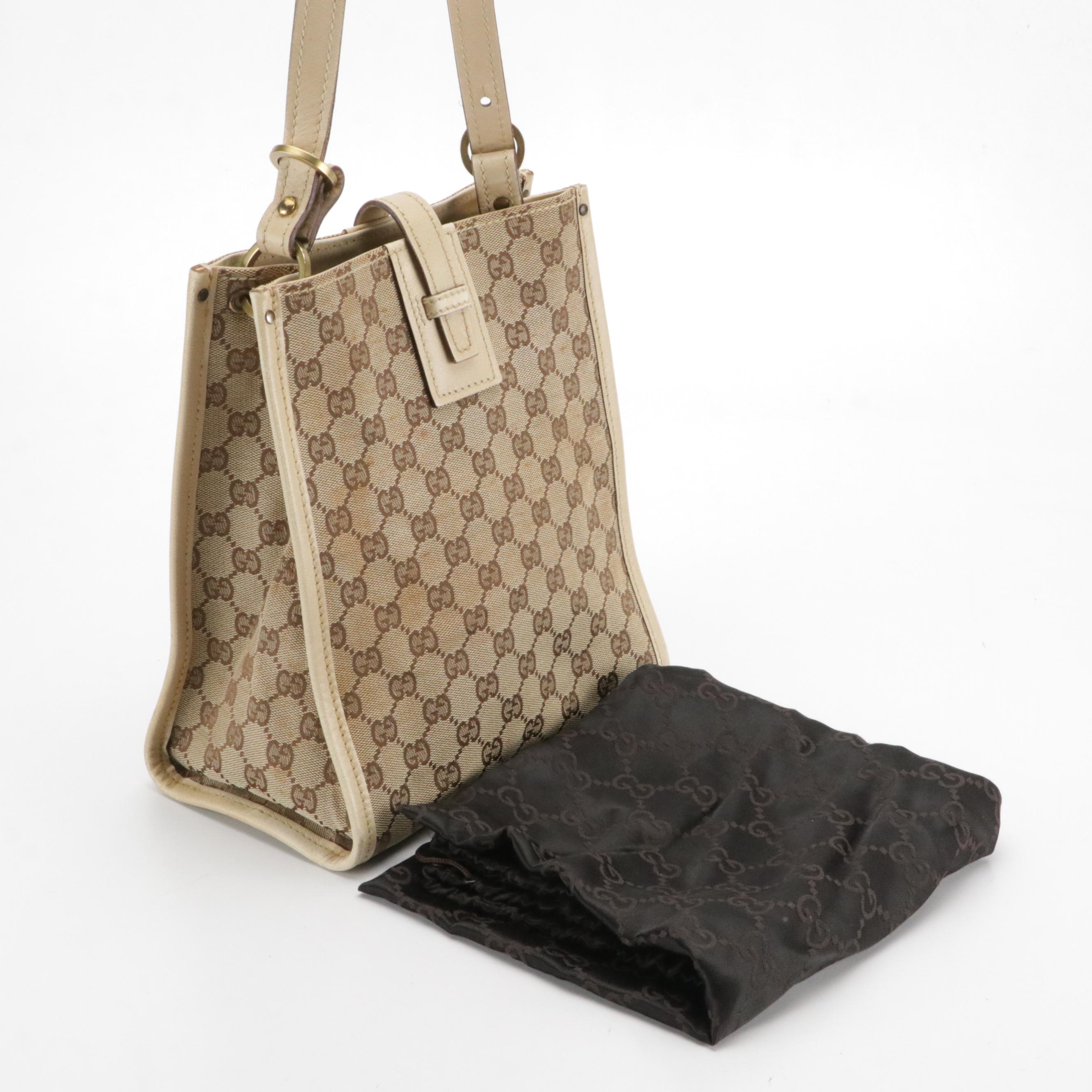 Gucci Vertical tote in Brown GG Canvas and Beige Leather Trim