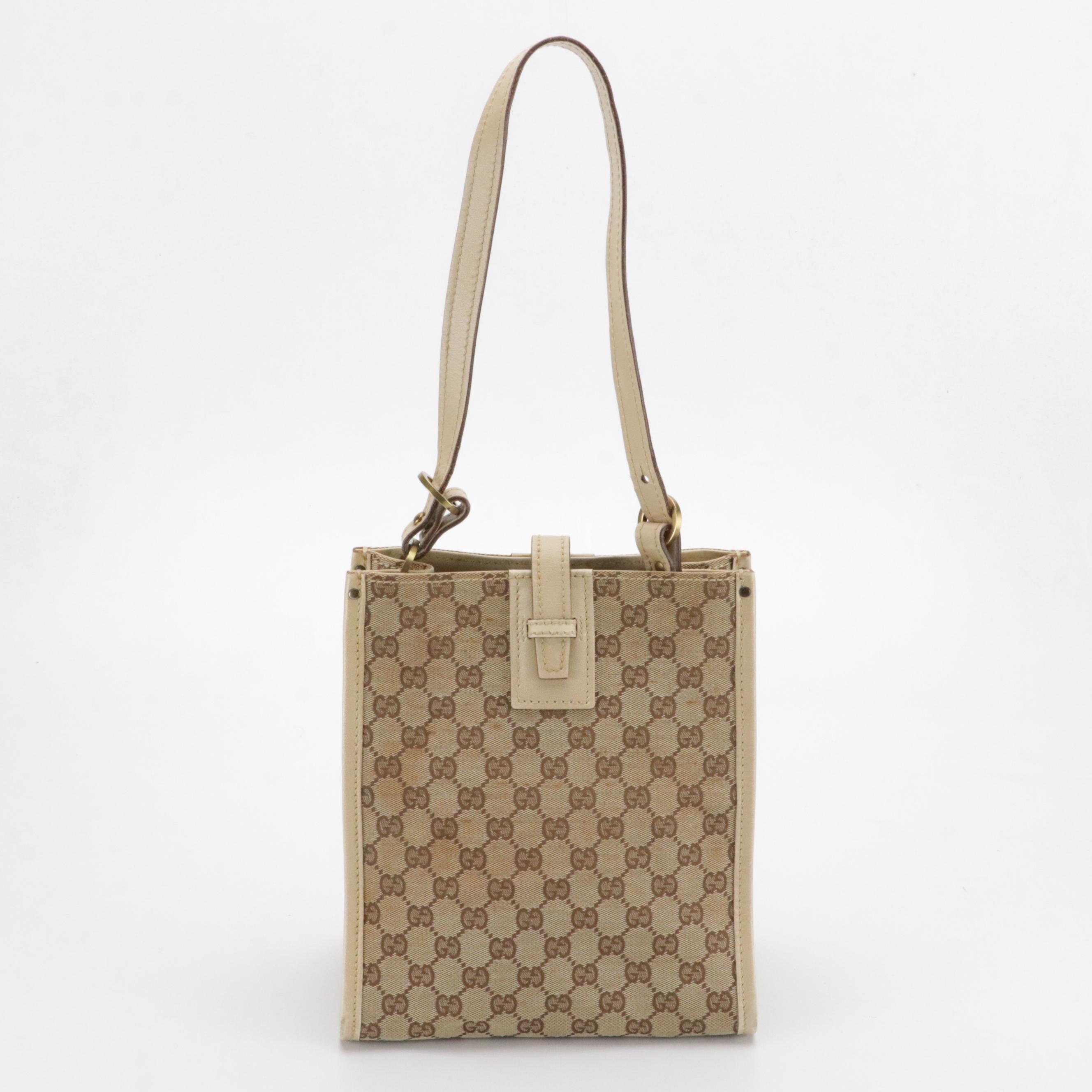 Gucci Vertical tote in Brown GG Canvas and Beige Leather Trim