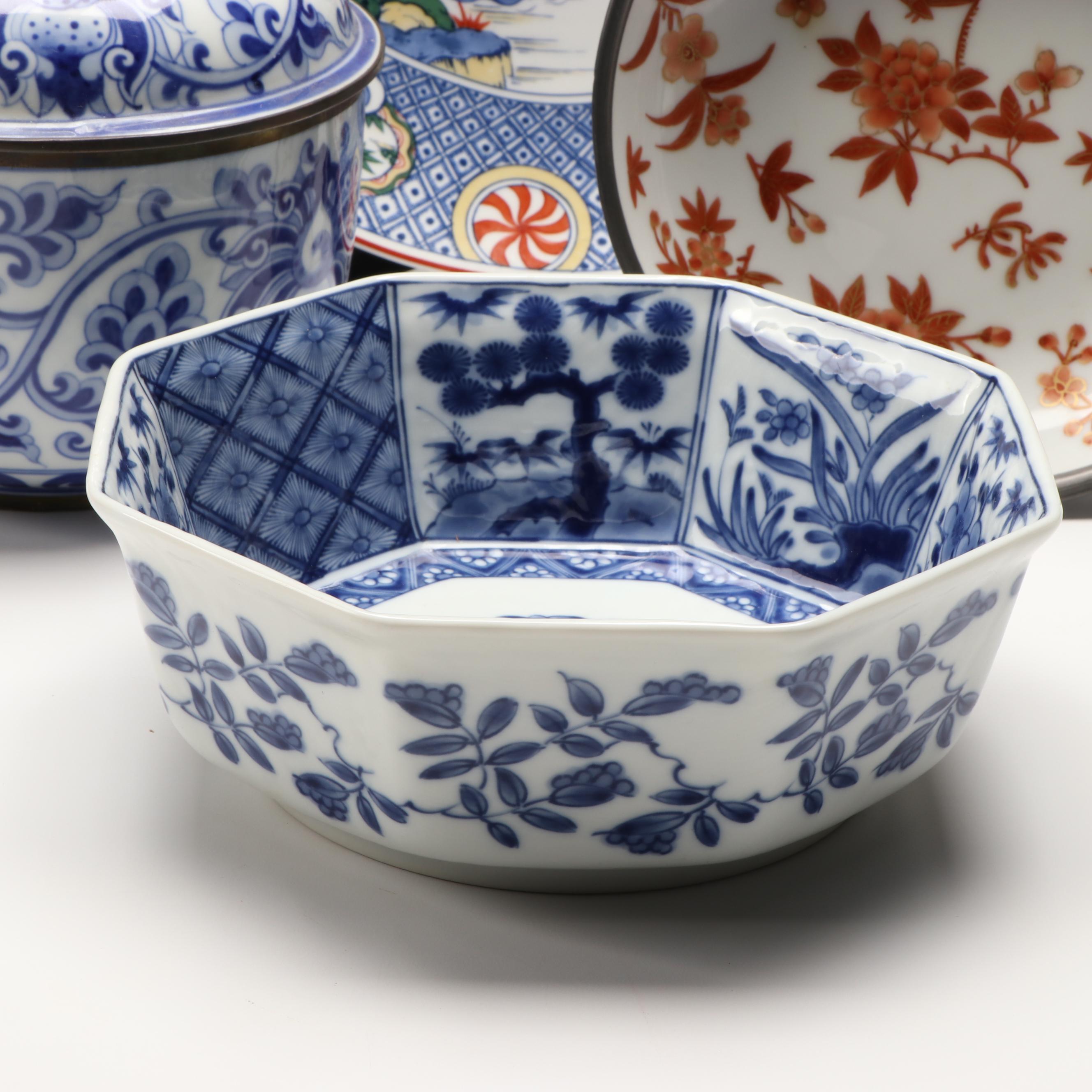 Blue on White Porcelain Ginger Jar, Decorative Plate, and More Décor