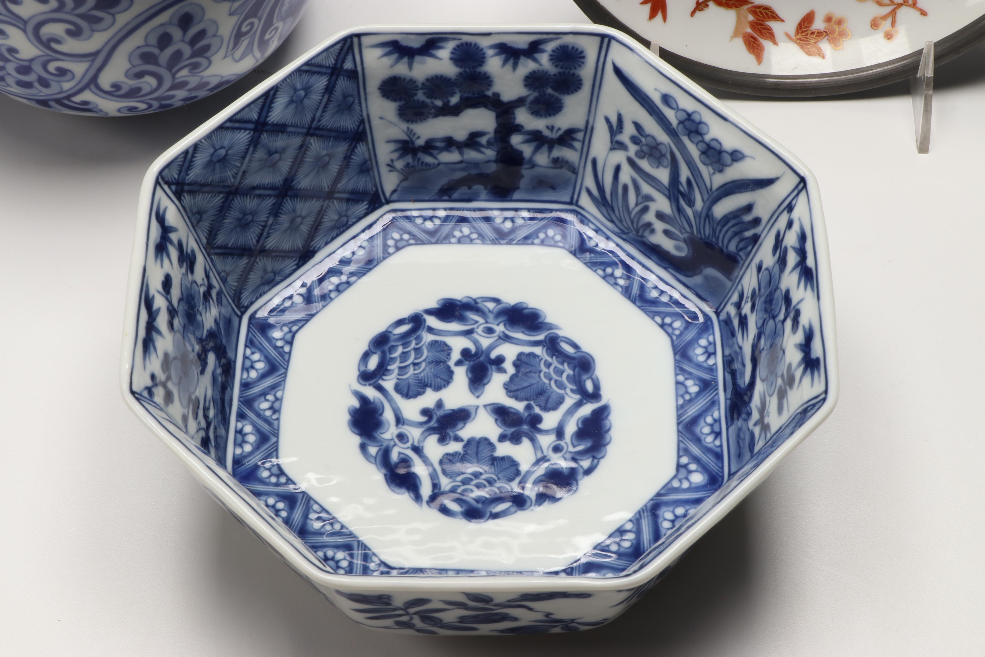 Blue on White Porcelain Ginger Jar, Decorative Plate, and More Décor