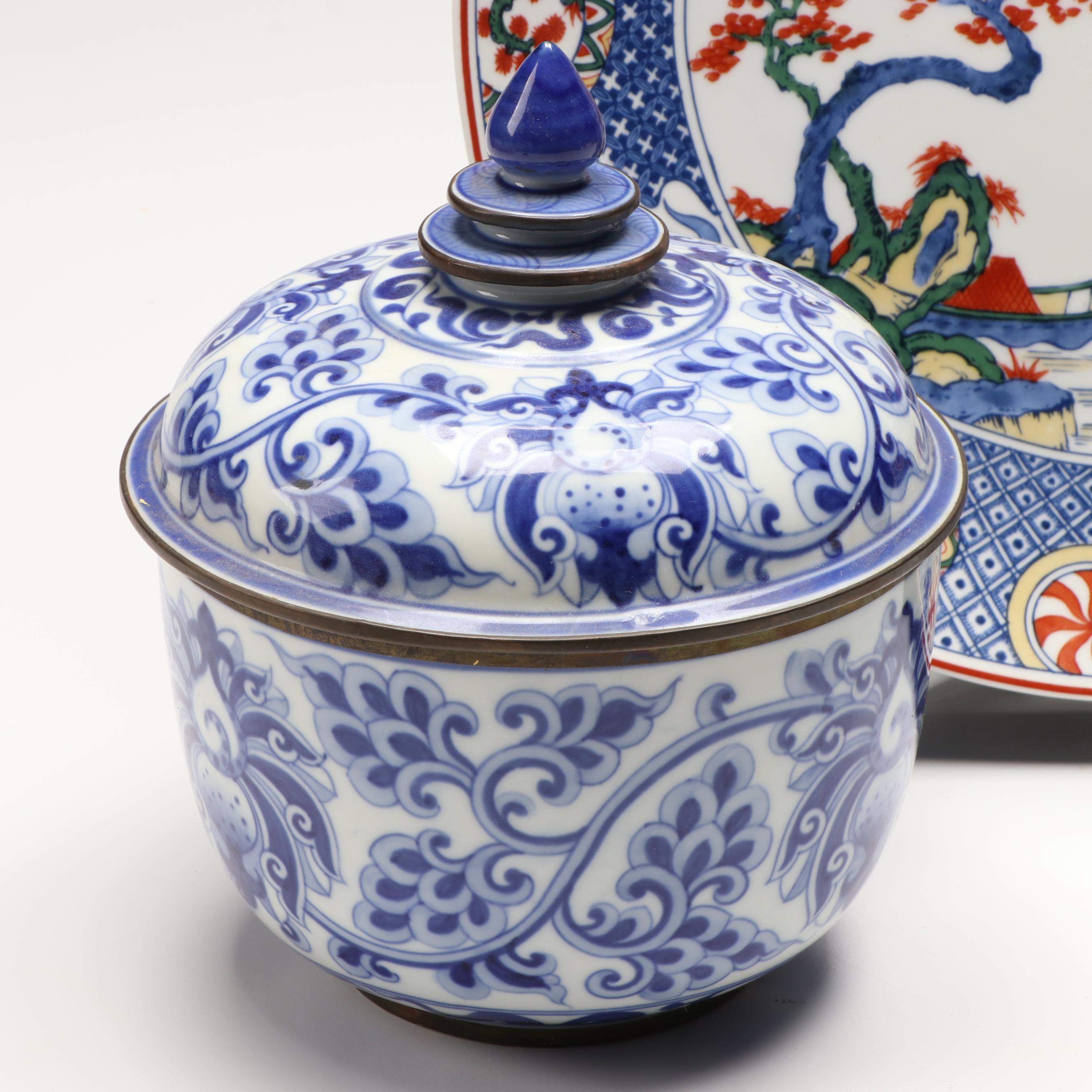 Blue on White Porcelain Ginger Jar, Decorative Plate, and More Décor