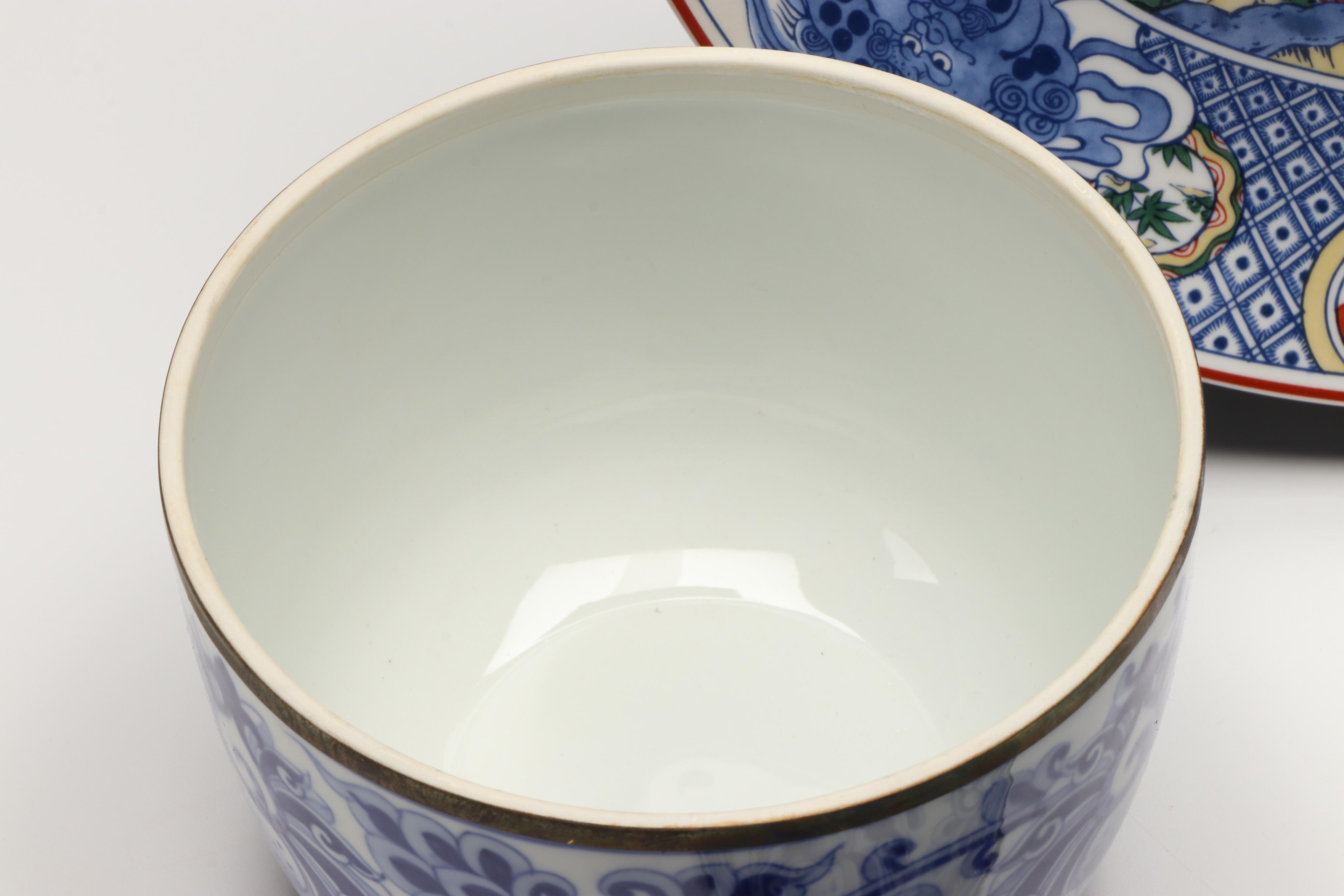 Blue on White Porcelain Ginger Jar, Decorative Plate, and More Décor