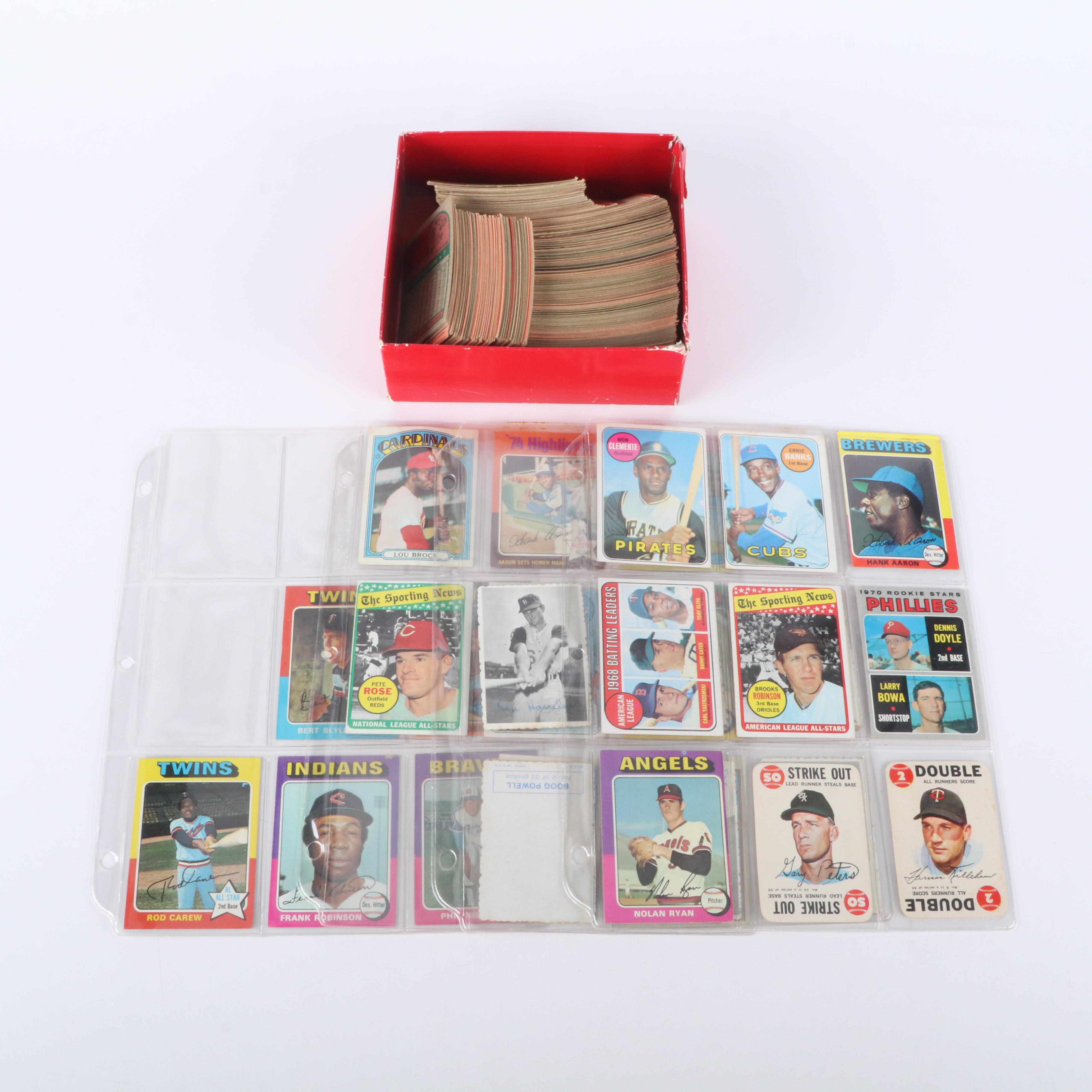 Topps Baseball Cards Featuring Nolan Ryan, Hank Aaron, and More, 1960s-1980s
