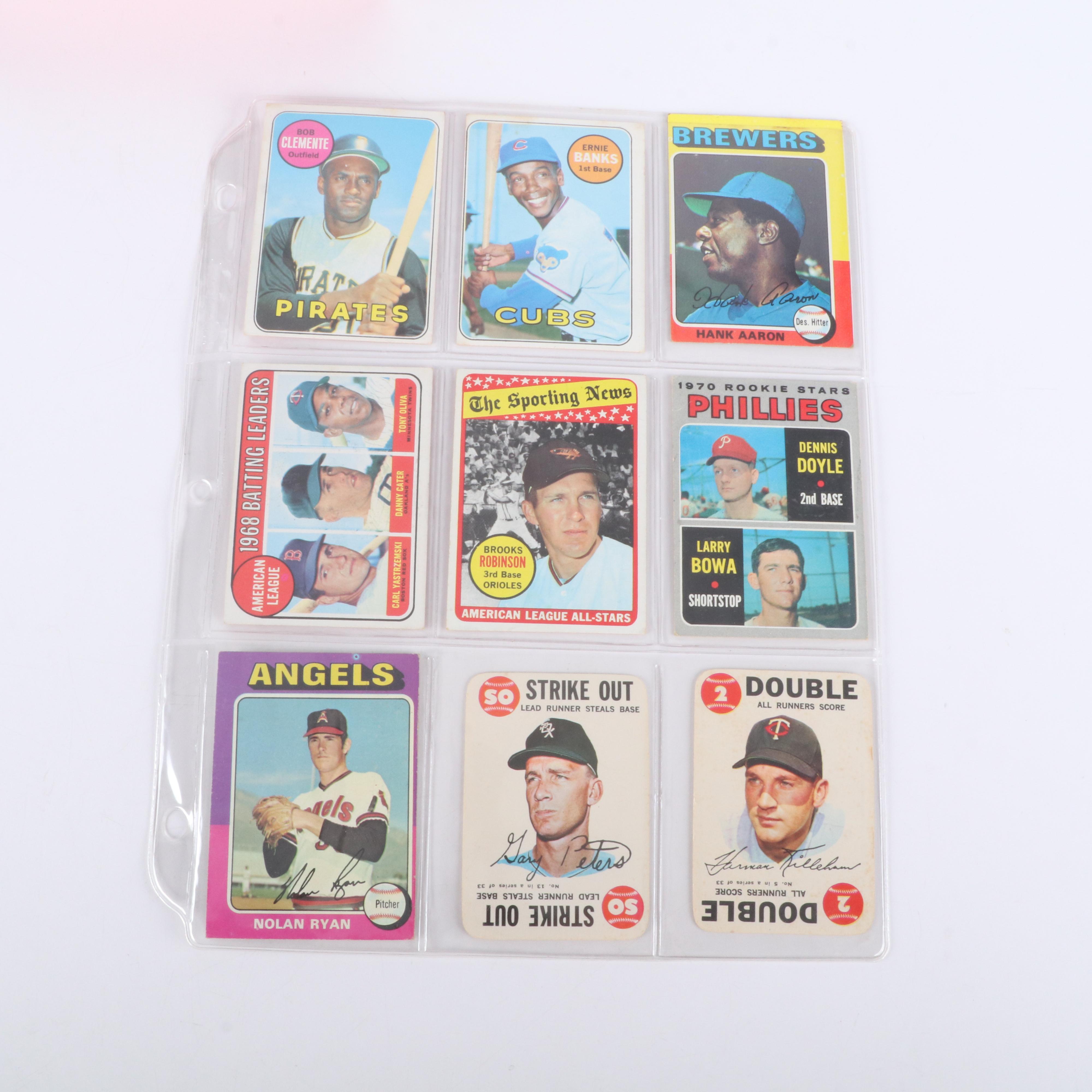Topps Baseball Cards Featuring Nolan Ryan, Hank Aaron, and More, 1960s-1980s