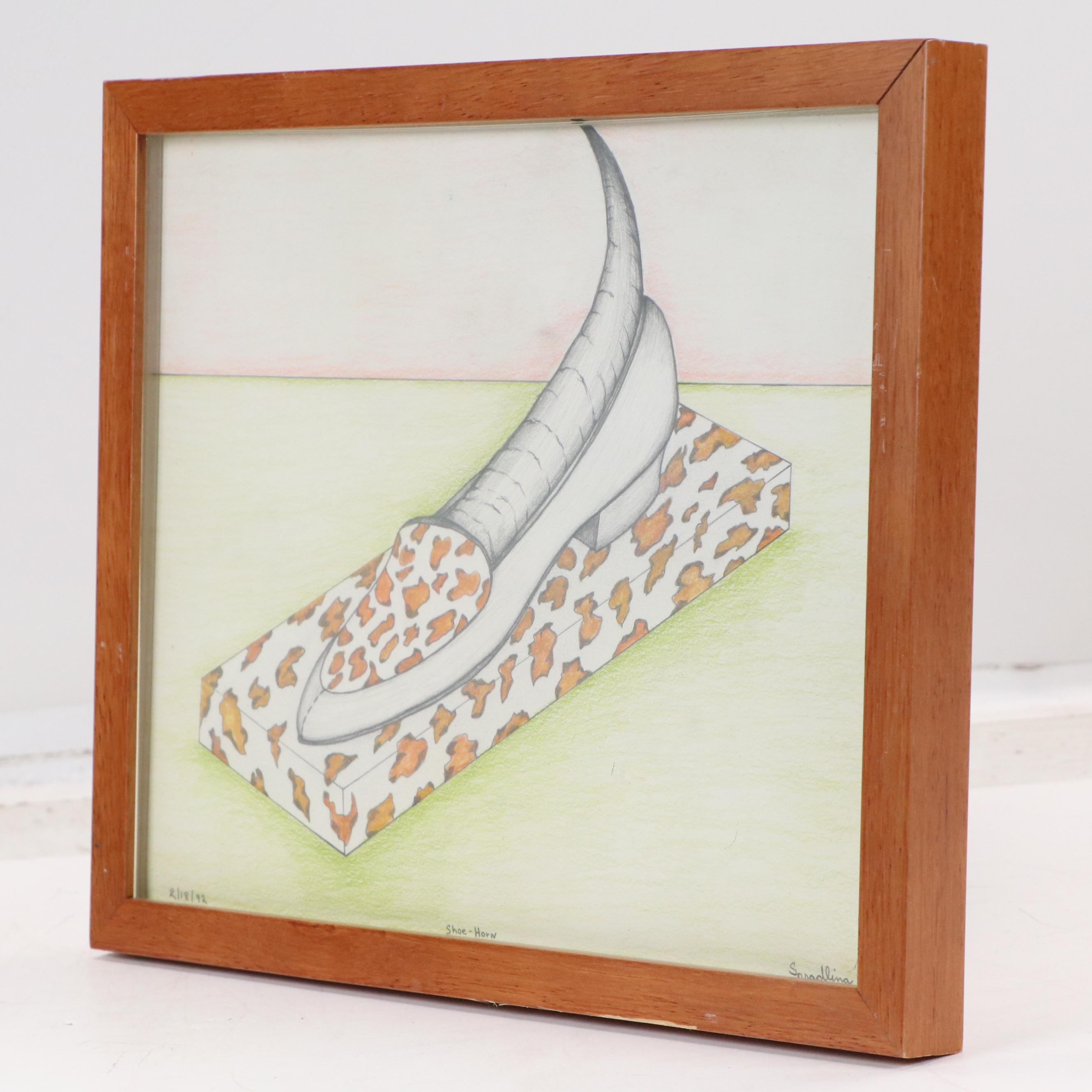 Gary Spradling Colored Pencil Drawing "Shoe-Horn," 1992