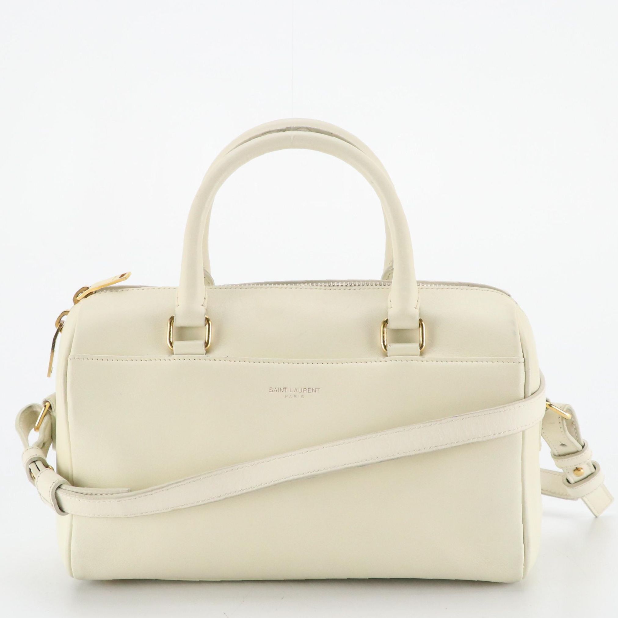 Saint Laurent Baby Duffle Two-Way Bag in White Calfskin Leather