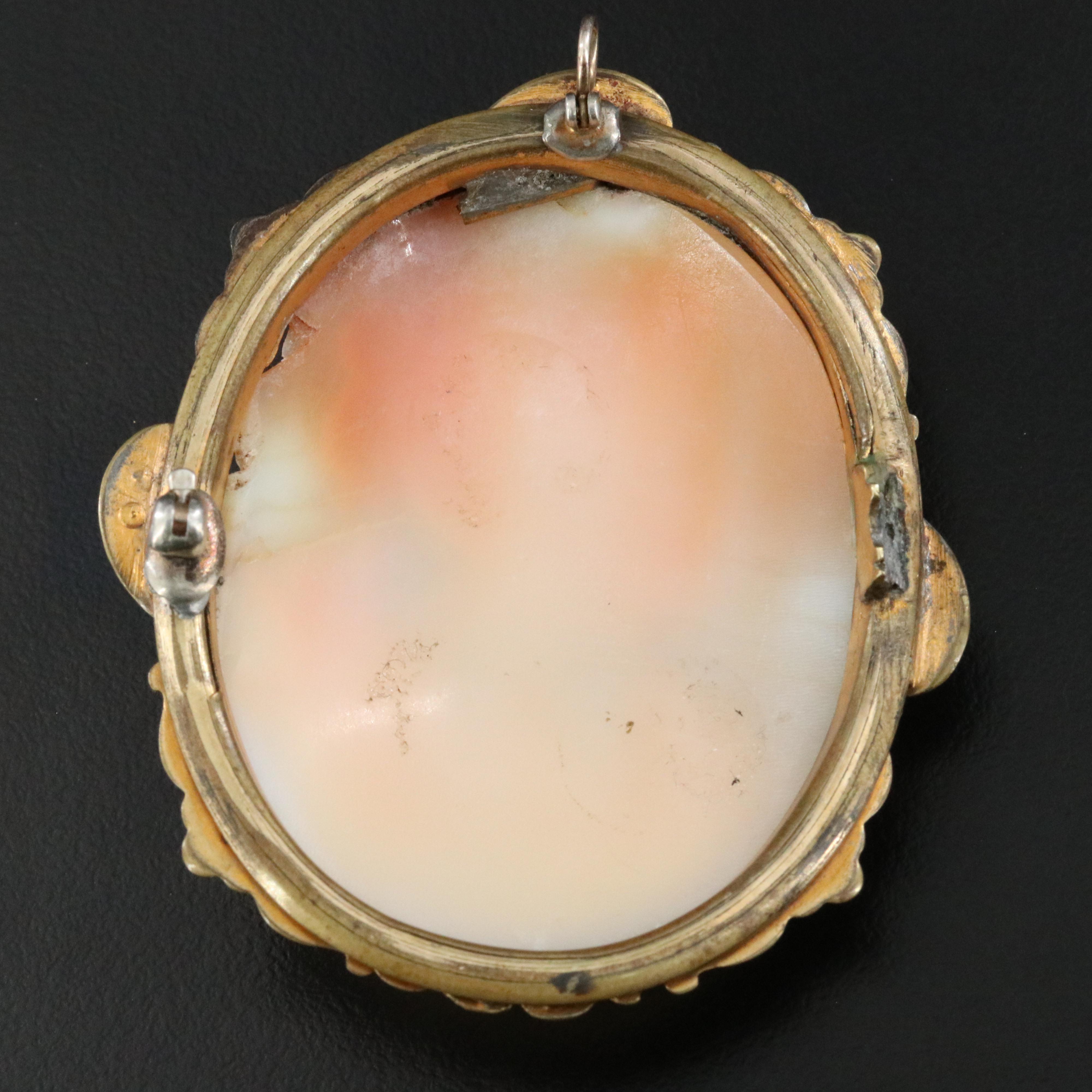 Shell Cameo Converter Brooch with Turquoise Accents