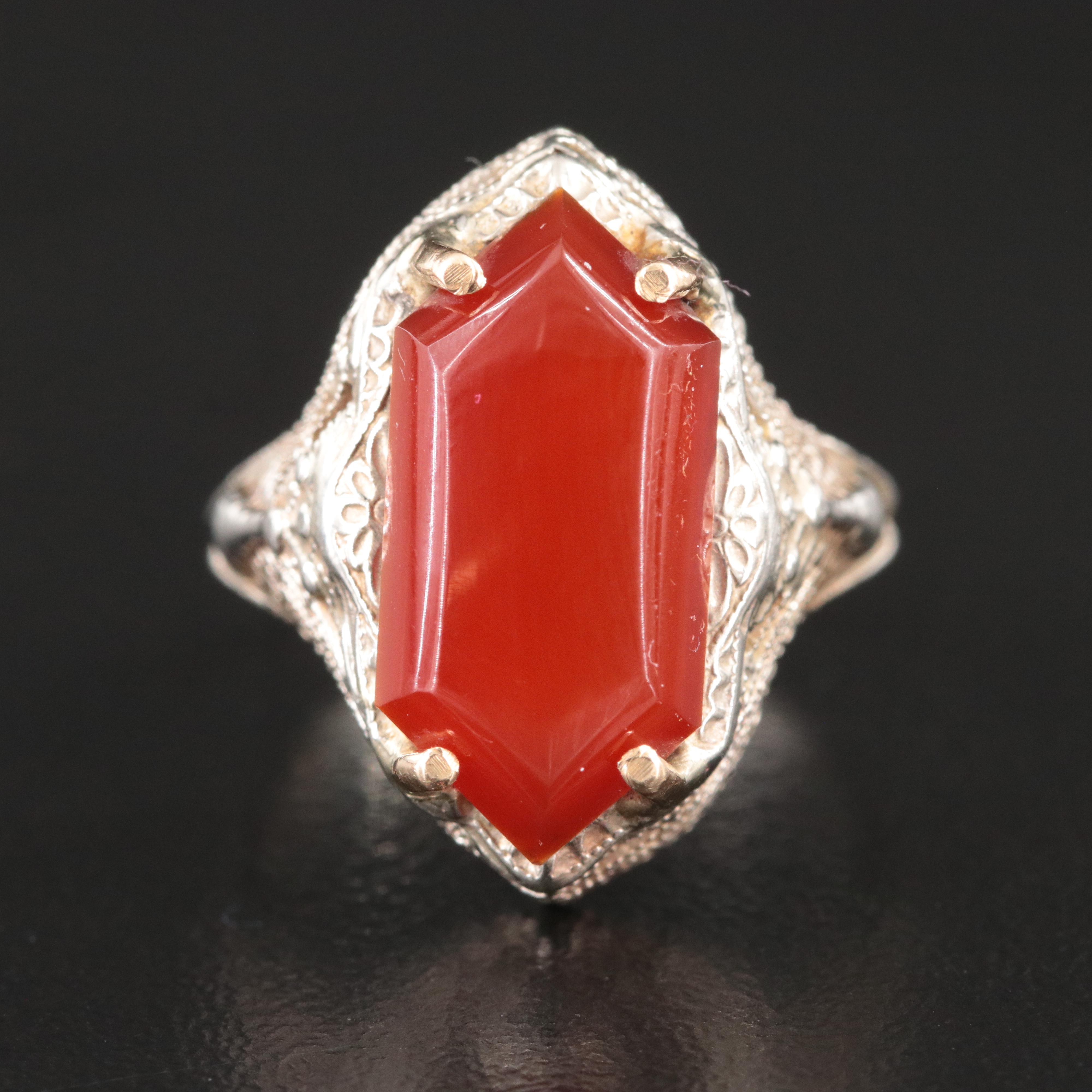 14K Carnelian Filigree Ring