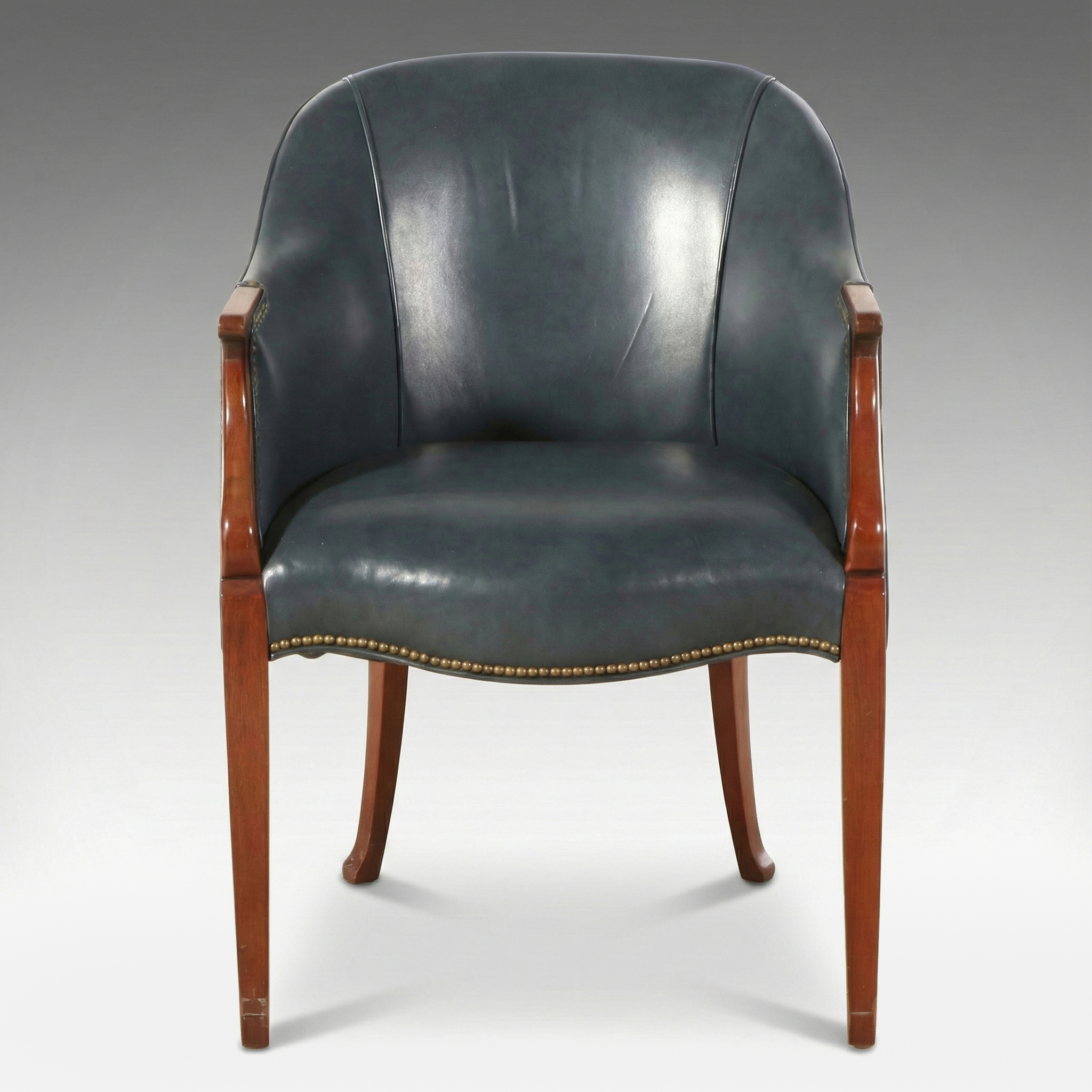 Southwood Empire Style Faux Leather and Mahogany Barrel-Back Chair