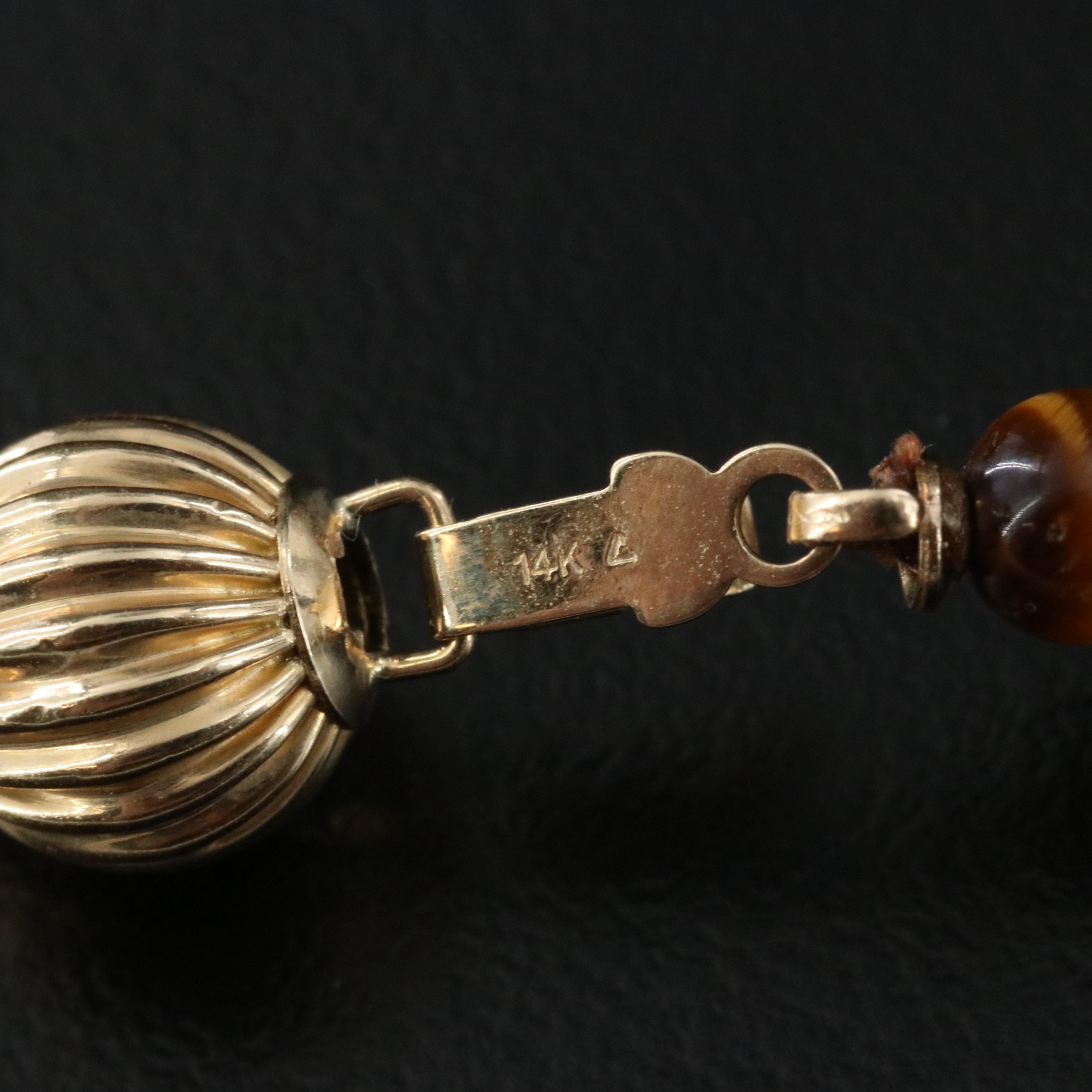 Carved Tiger's Eye Phoenix Necklace with Turquoise and 14K Accent Beads