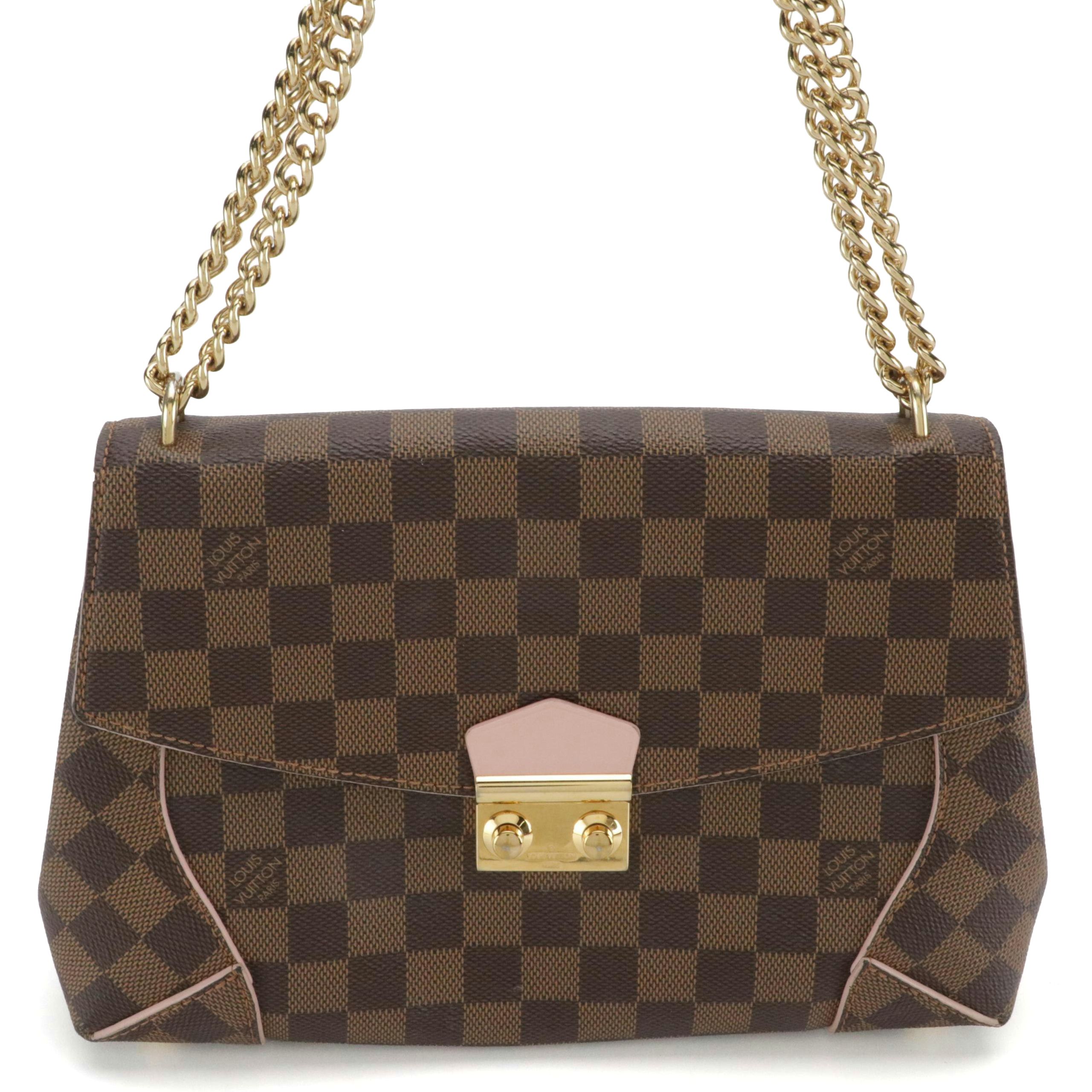 Louis Vuitton Caïssa Chain Bag in Damier Ebene Canvas and Rose Ballerine Leather