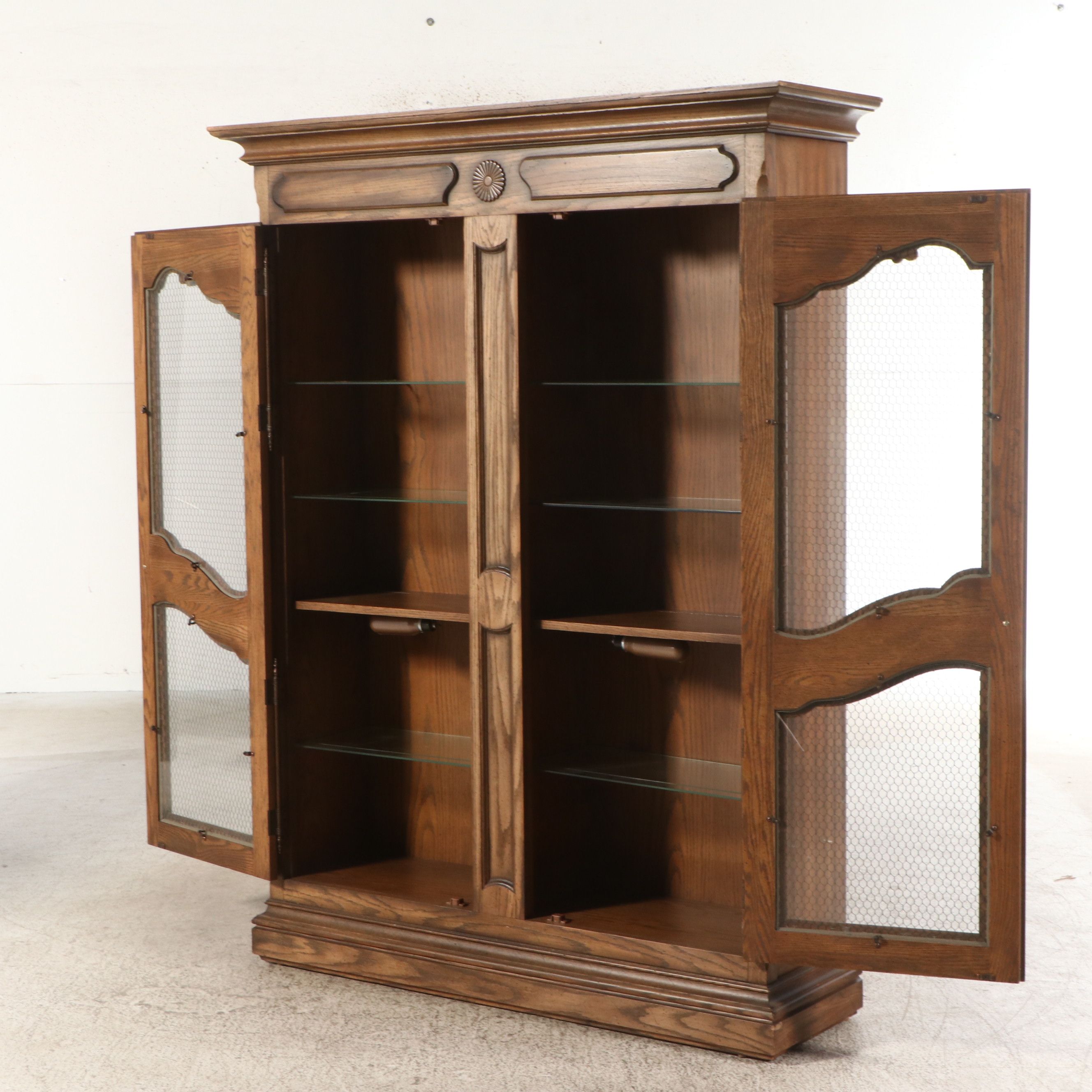 French Provincial Style Pecan Illuminated China Cabinet