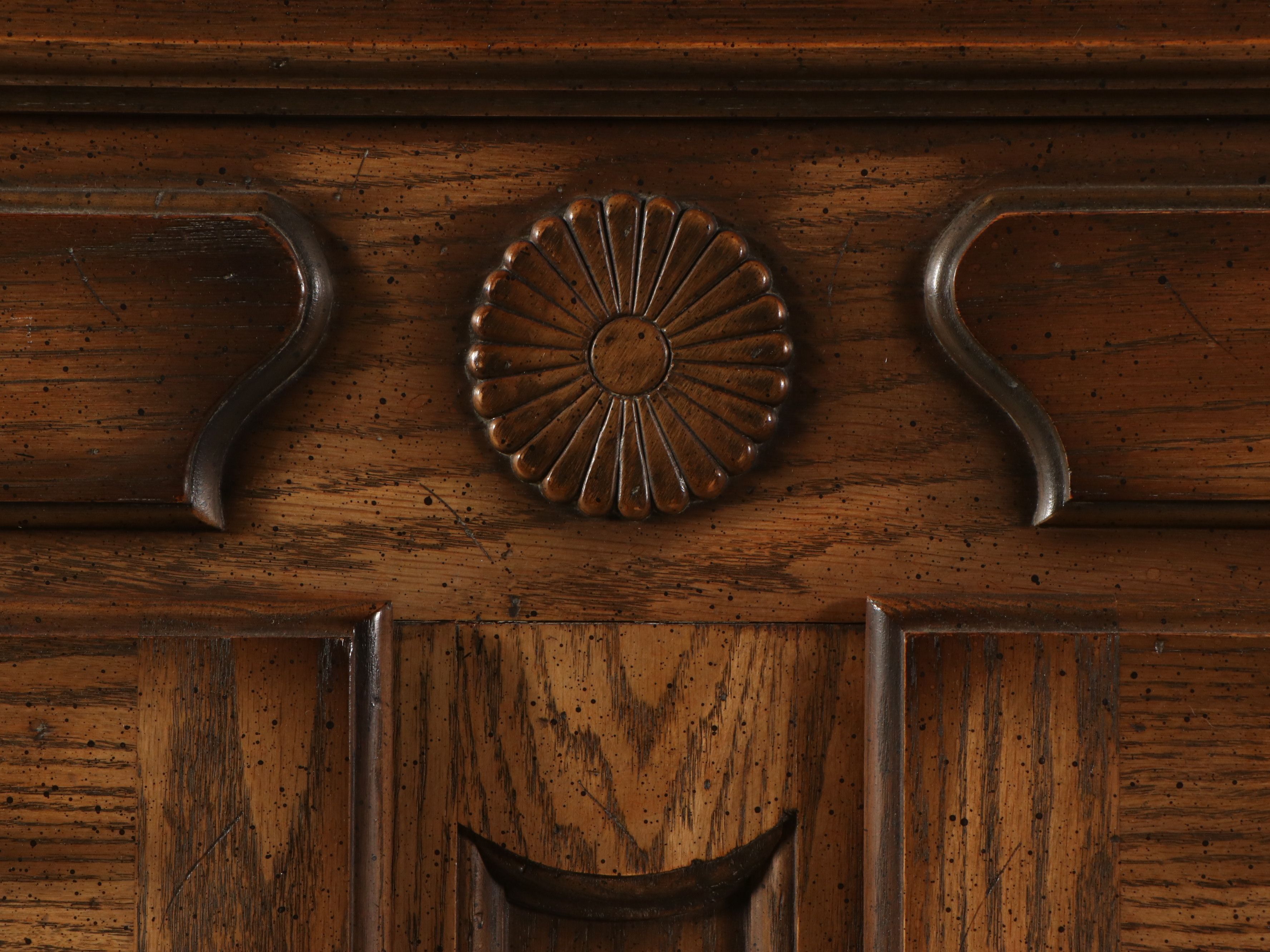 French Provincial Style Pecan Illuminated China Cabinet