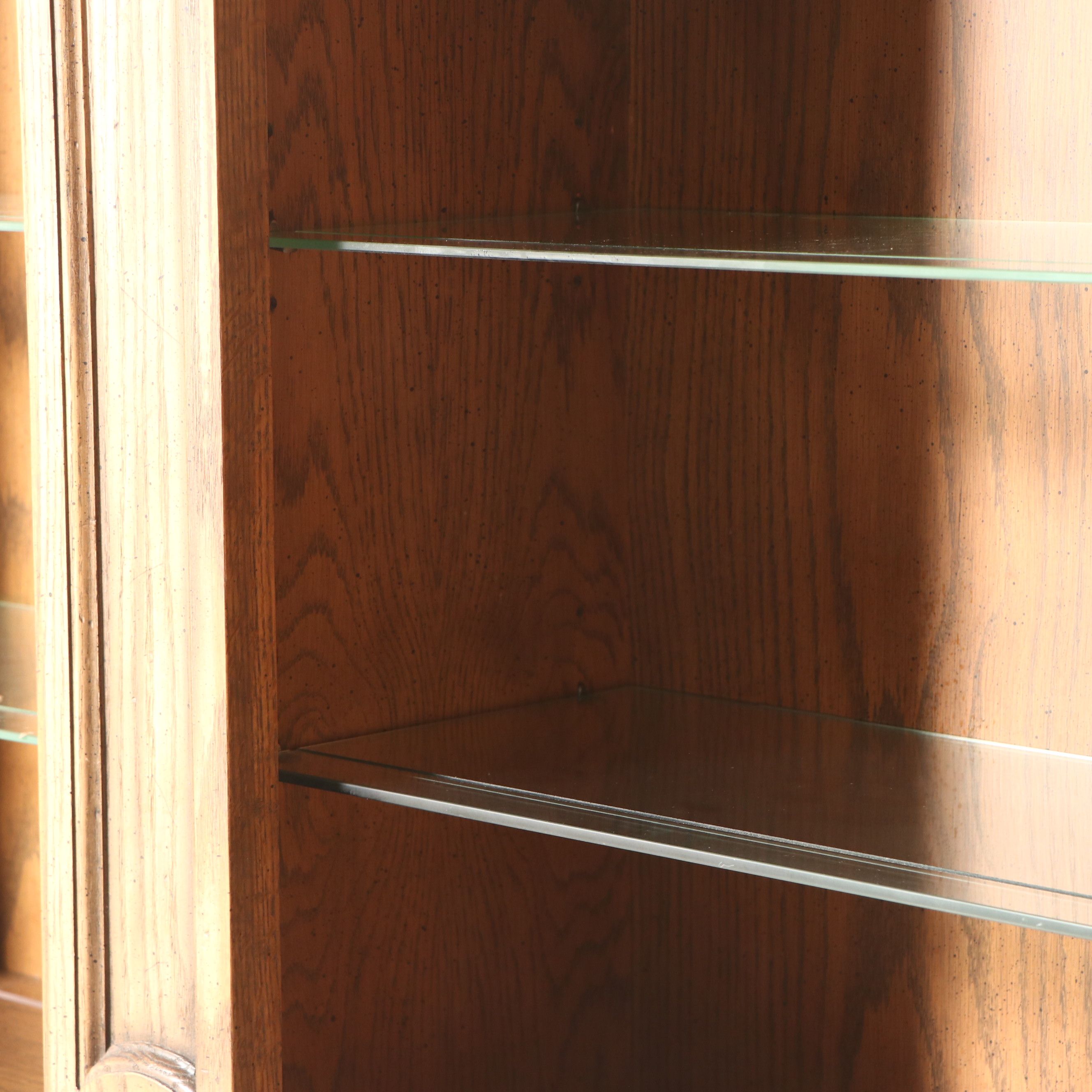 French Provincial Style Pecan Illuminated China Cabinet