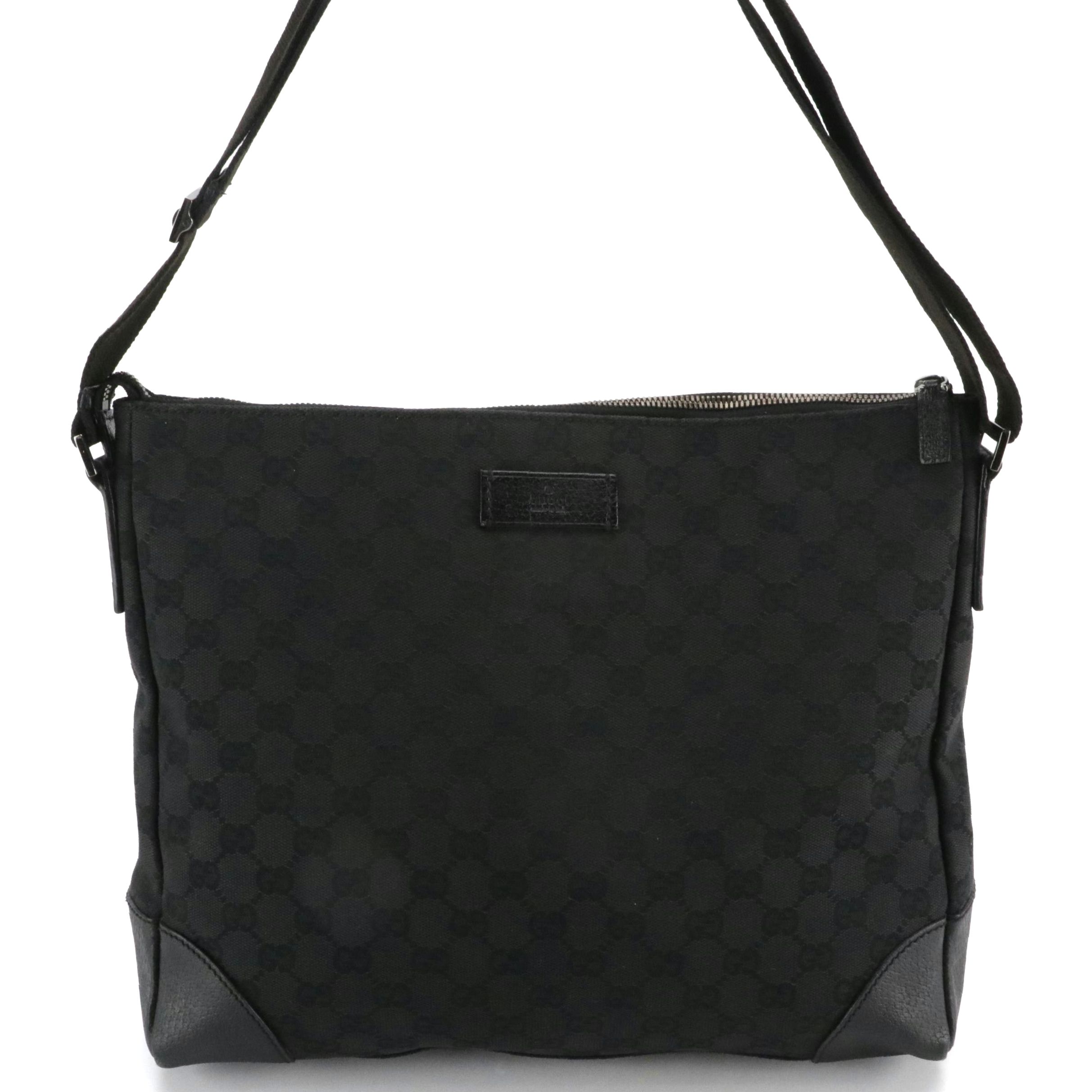 Gucci GG Black Jacquard and Cinghiale Leather Crossbody Bag