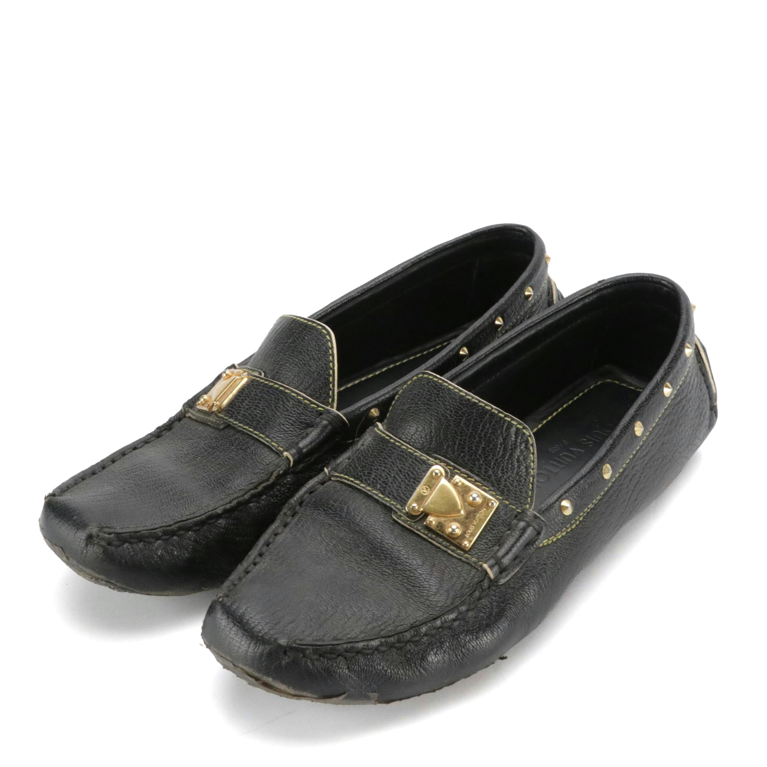 Louis Vuitton Suhali Studded Driving Loafers in Black Goatskin Leather
