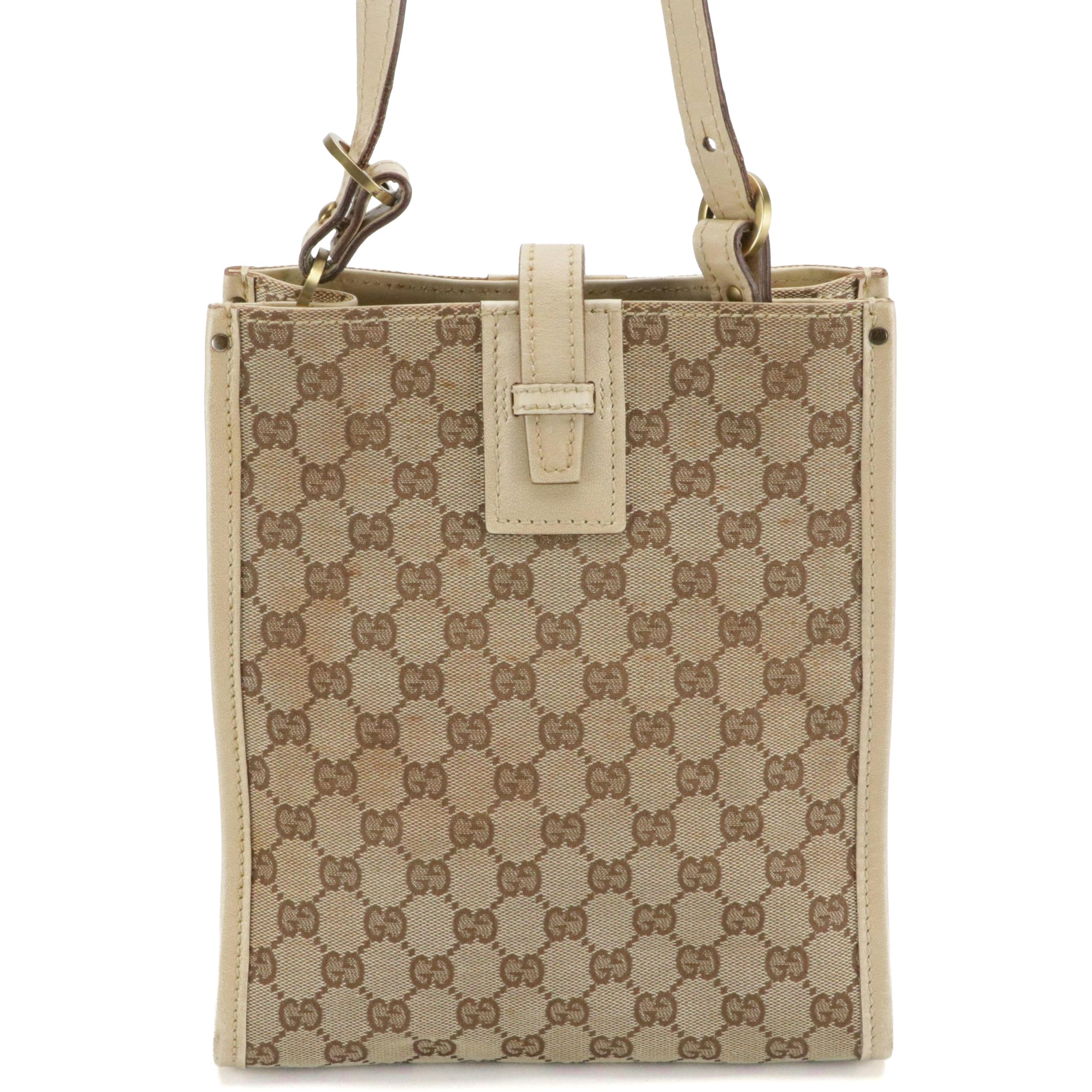 Gucci Vertical tote in Brown GG Canvas and Beige Leather Trim