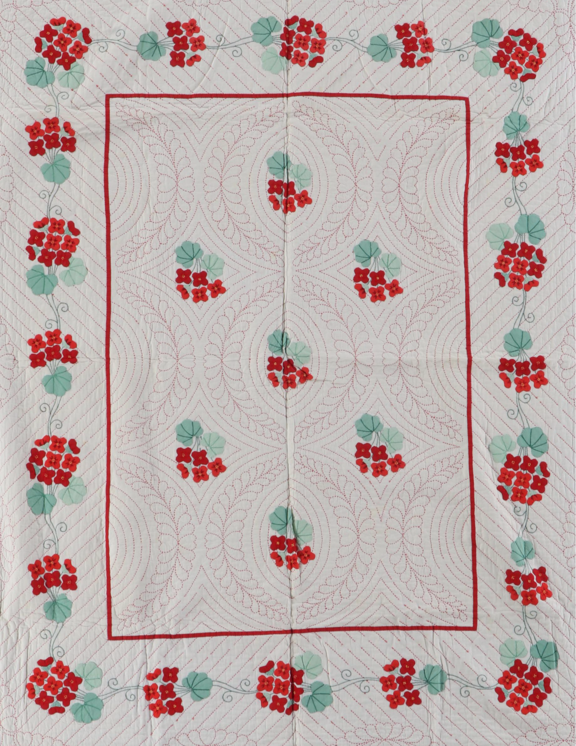 Scallop Edge and Appliqué Nasturtium Quilt